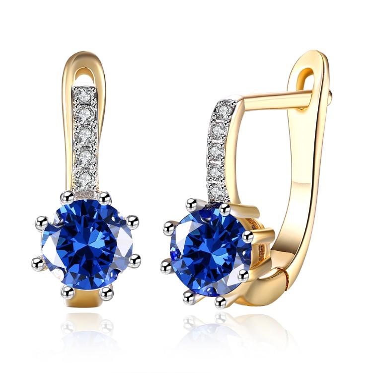 Created Star Shaped Micro Pav'e Leverback Earrings Set in Goldtone - Riakoob Jewelry