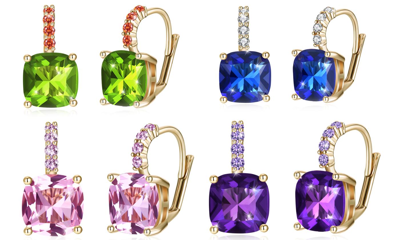Asscher Cut Leverback Earrings Set in Goldtone Tone  Made with Swarovski Crystal, , Riakoob Jewelry, Riakoob Jewelry  jewelryjewelry deals, swarovski crystal jewelry, groupon jewelry,, jewelry for mom,