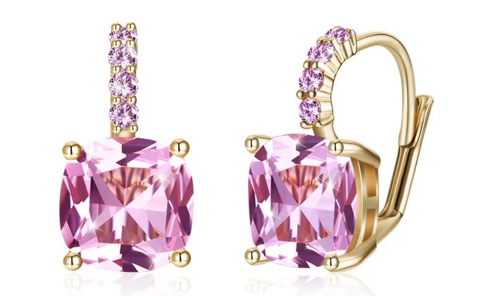 Asscher Cut Leverback Earrings Set in Goldtone Tone  Made with Swarovski Crystal, , Riakoob Jewelry, Riakoob Jewelry  jewelryjewelry deals, swarovski crystal jewelry, groupon jewelry,, jewelry for mom,