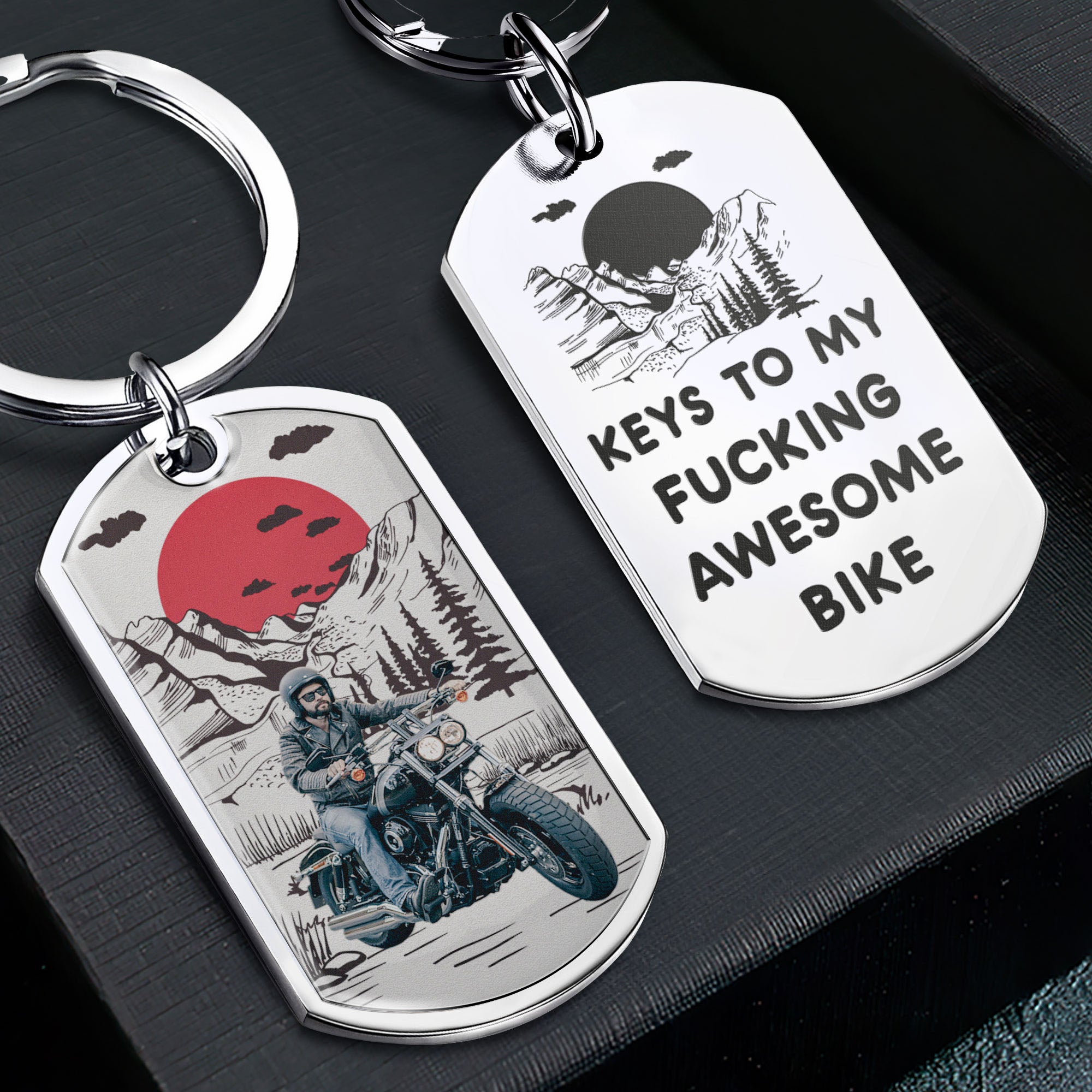Keys To My Fucking Awesome Bike - Personalized Stainless Steel Photo Keychain