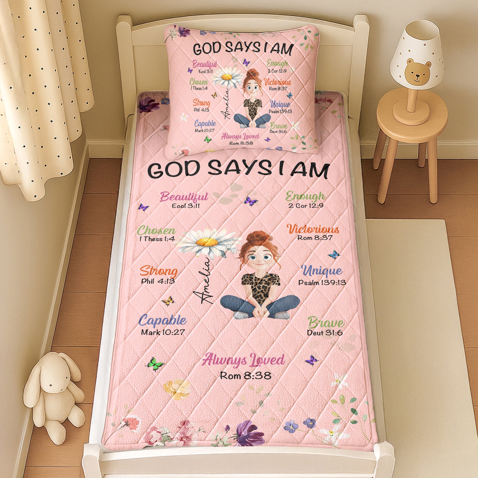 Kid Birth Flower God Says I Am - Custom Quilt Set
