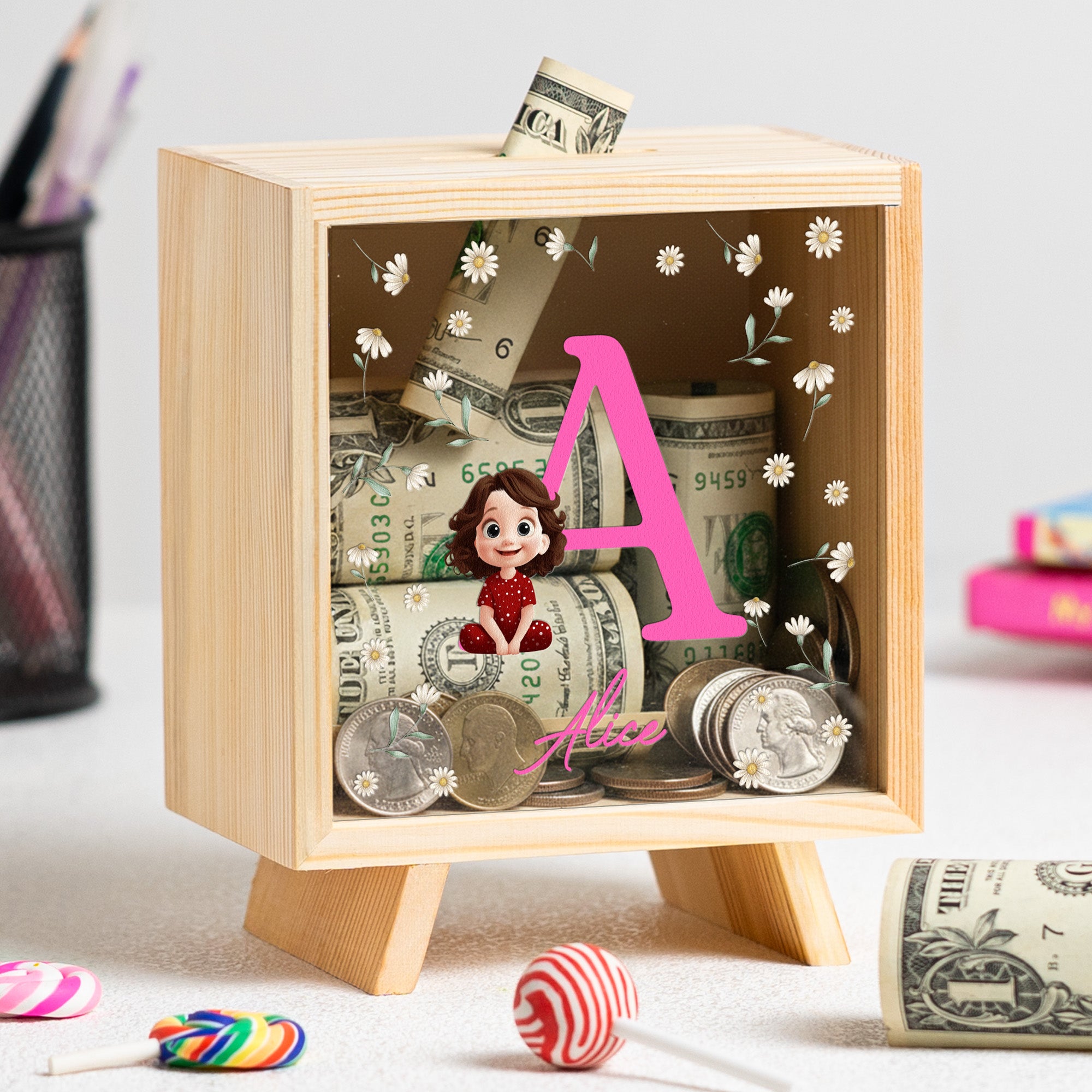 Kid Initial - Personalized Wooden Money Box