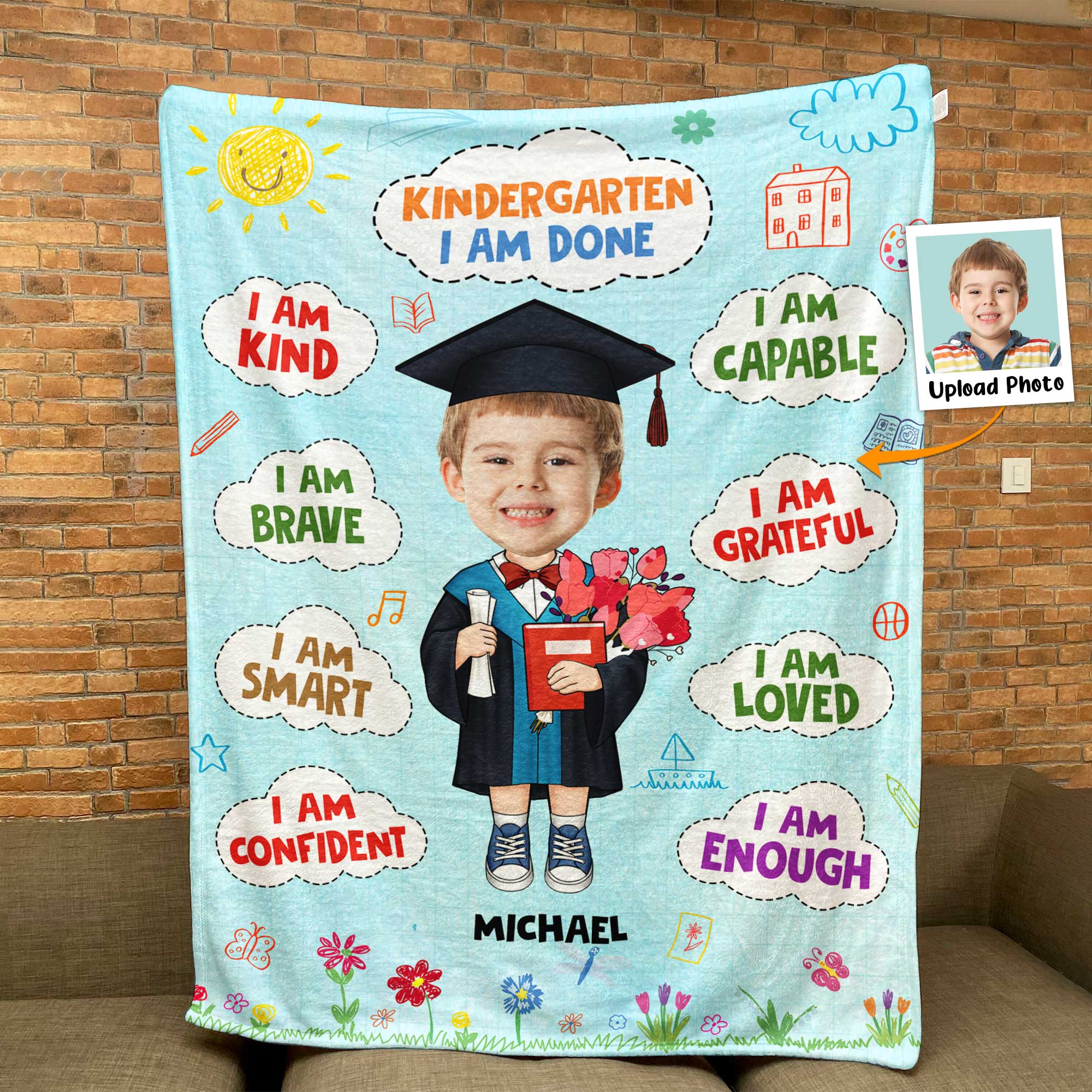 Kindergarten Graduation Gift For Kids - Personalized Kid Photo Blanket