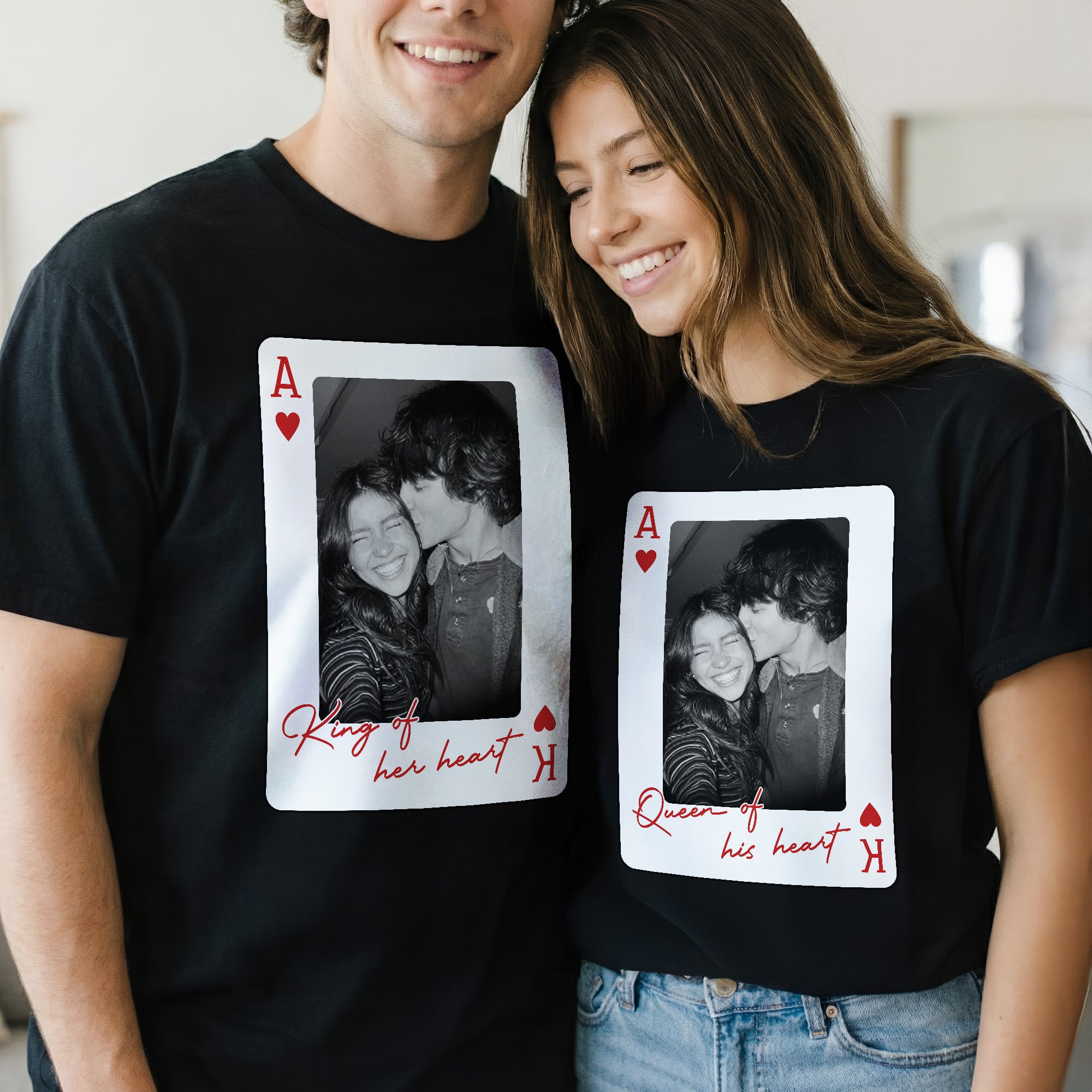 King And Queen Custom Vintage Couples Photo Matching - Personalized Photo Couple Matching Comfort Tee