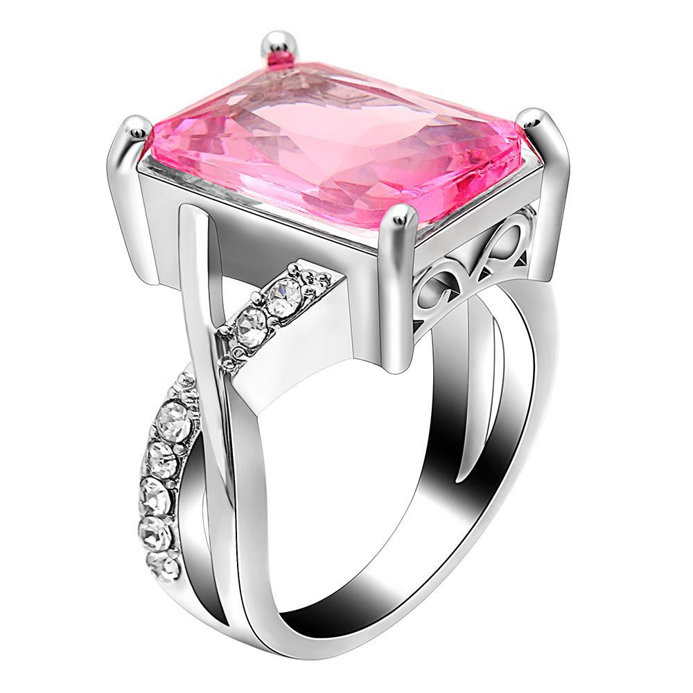 EMERALD CUT PINK CRYSTAL SWIRL RING MADE WITH SWAROVSKI ELEMENTS, , Riakoob Jewelry, Riakoob Jewelry  jewelryjewelry deals, swarovski crystal jewelry, groupon jewelry,, jewelry for mom,