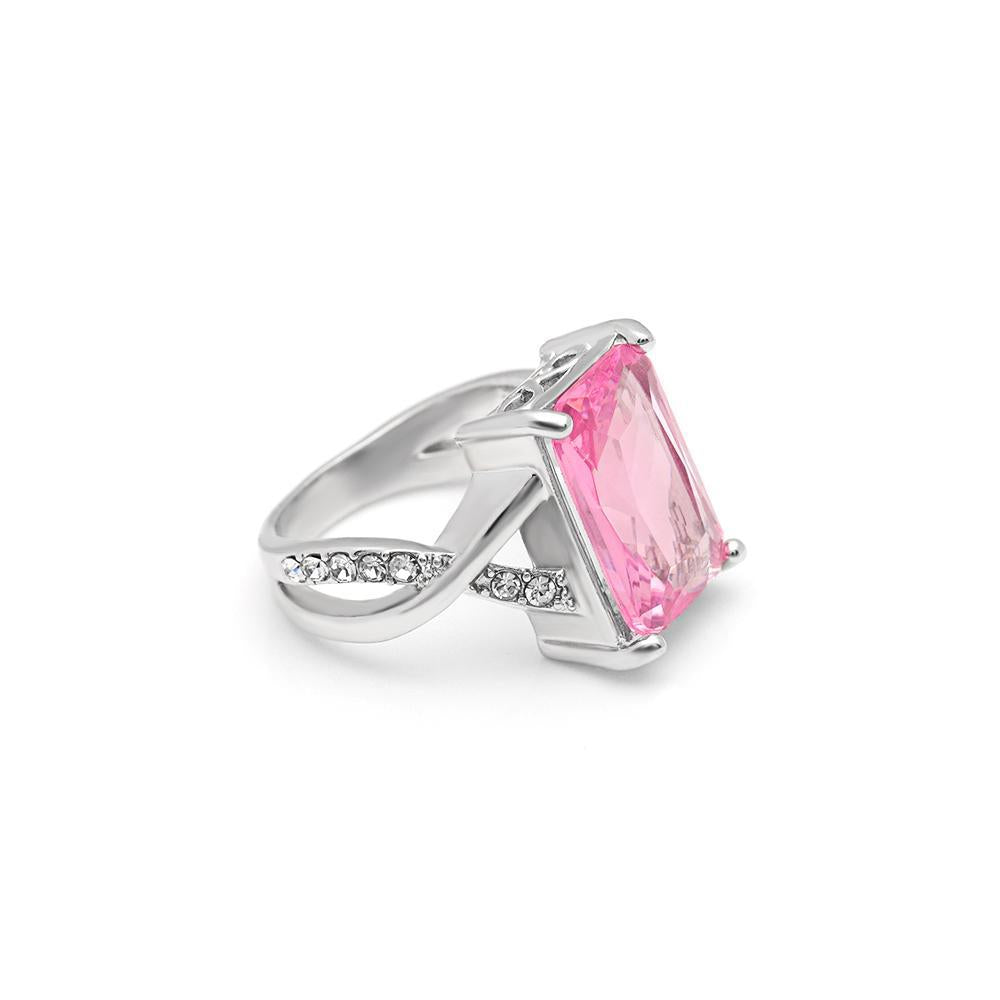 EMERALD CUT PINK CRYSTAL SWIRL RING MADE WITH SWAROVSKI ELEMENTS, , Riakoob Jewelry, Riakoob Jewelry  jewelryjewelry deals, swarovski crystal jewelry, groupon jewelry,, jewelry for mom,