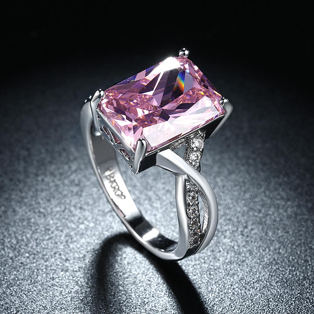 Emerald Cut Pink Crystal Swirl Ring Set in Silvertone Tone  Made with Swarovski Elements, , Riakoob Jewelry, Riakoob Jewelry  jewelryjewelry deals, swarovski crystal jewelry, groupon jewelry,, jewelry for mom,