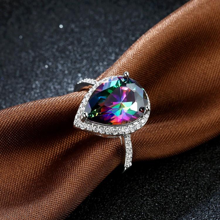 4.00 CTTW  Rainbow Topaz Pear Cut Sterling Silver Ring, Rings, Riakoob Jewelry, Riakoob Jewelry  jewelryjewelry deals, swarovski crystal jewelry, groupon jewelry,, jewelry for mom,