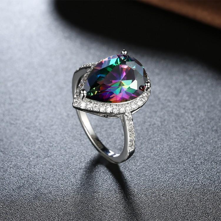 4.00 CTTW  Rainbow Topaz Pear Cut Sterling Silver Ring, Rings, Riakoob Jewelry, Riakoob Jewelry  jewelryjewelry deals, swarovski crystal jewelry, groupon jewelry,, jewelry for mom,