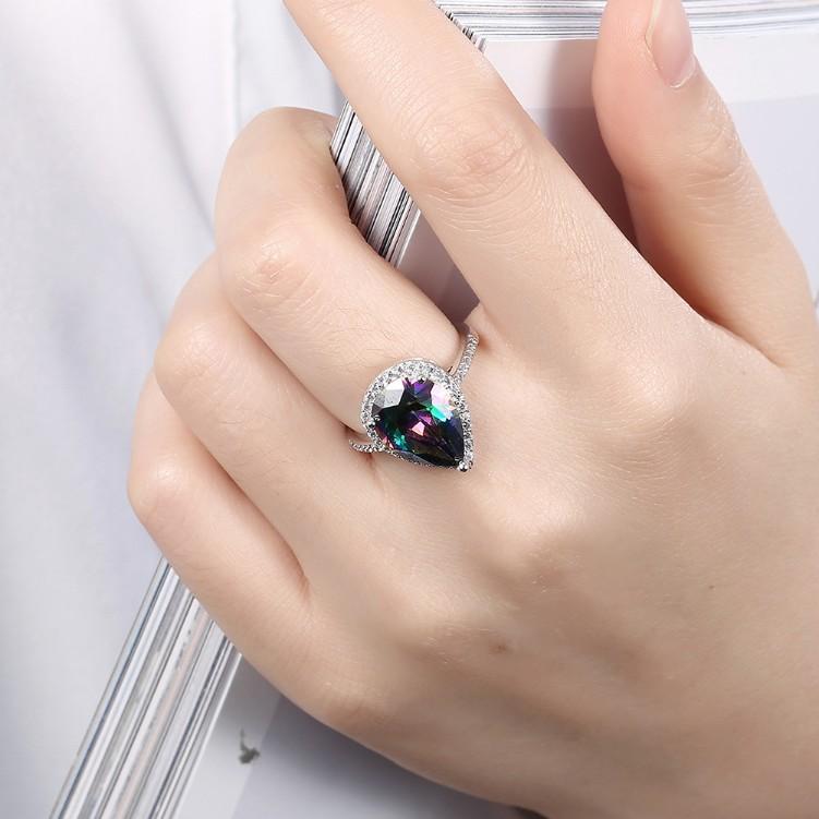 4.00 CTTW  Rainbow Topaz Pear Cut Sterling Silver Ring, Rings, Riakoob Jewelry, Riakoob Jewelry  jewelryjewelry deals, swarovski crystal jewelry, groupon jewelry,, jewelry for mom,