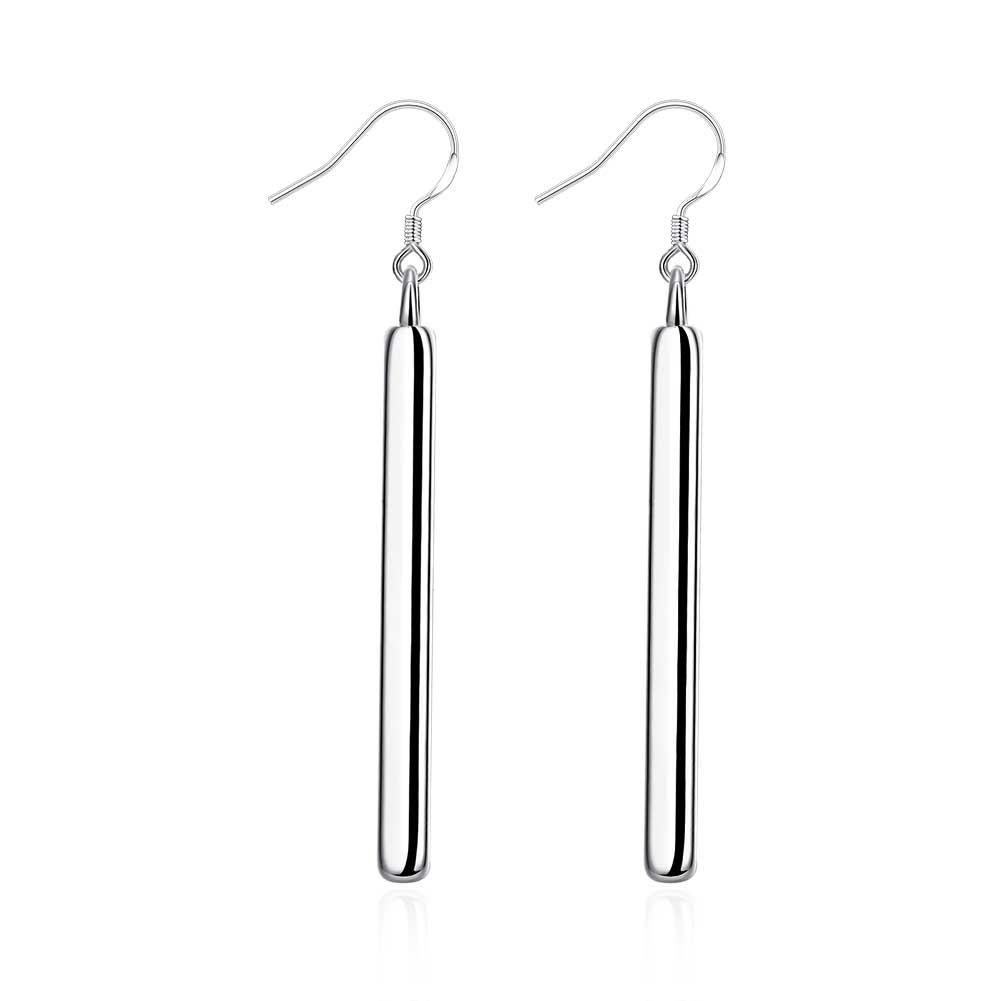 Sleek Vertical Drop Bar Earrings in Sterling Silver Tone  - Riakoob Jewelry www.goldennycjewelry.com fashion jewelry for women