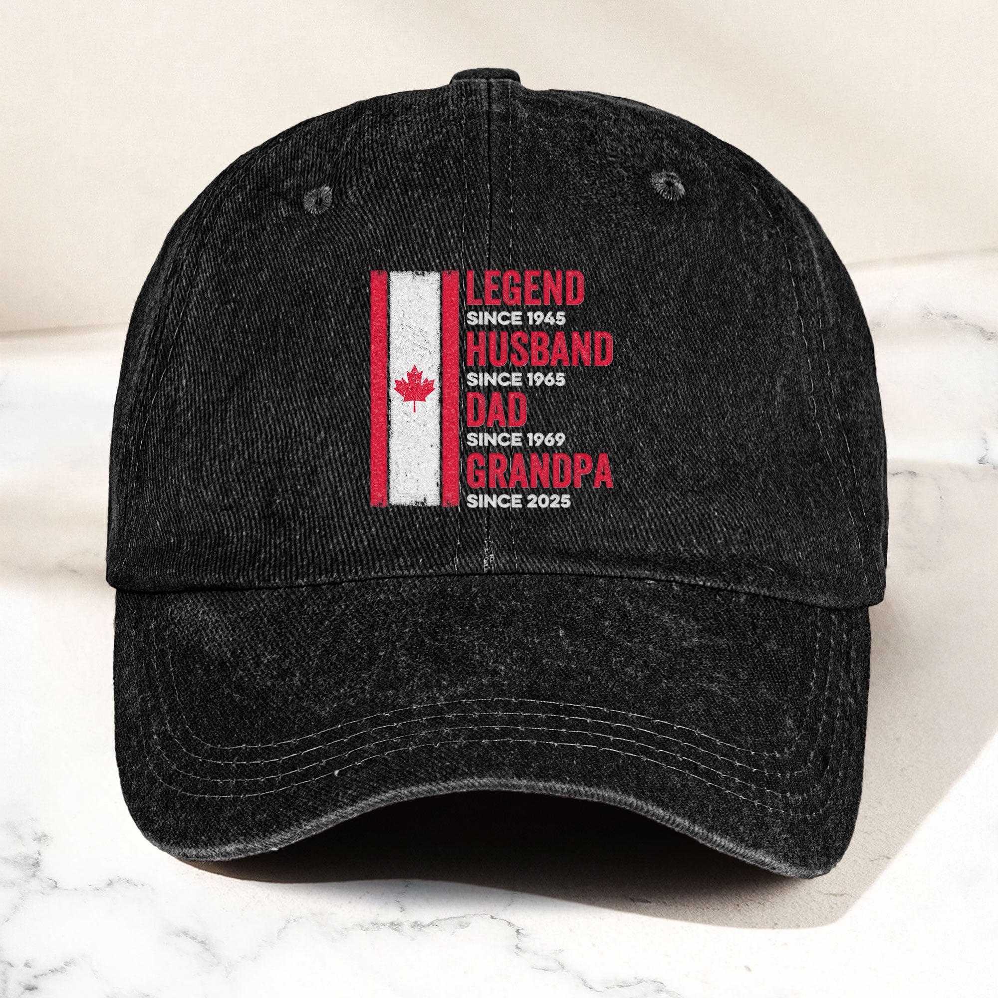 Legend, Husband, Dad And Grandpa - Canada Flag Version - Personalized Distressed Denim Cap