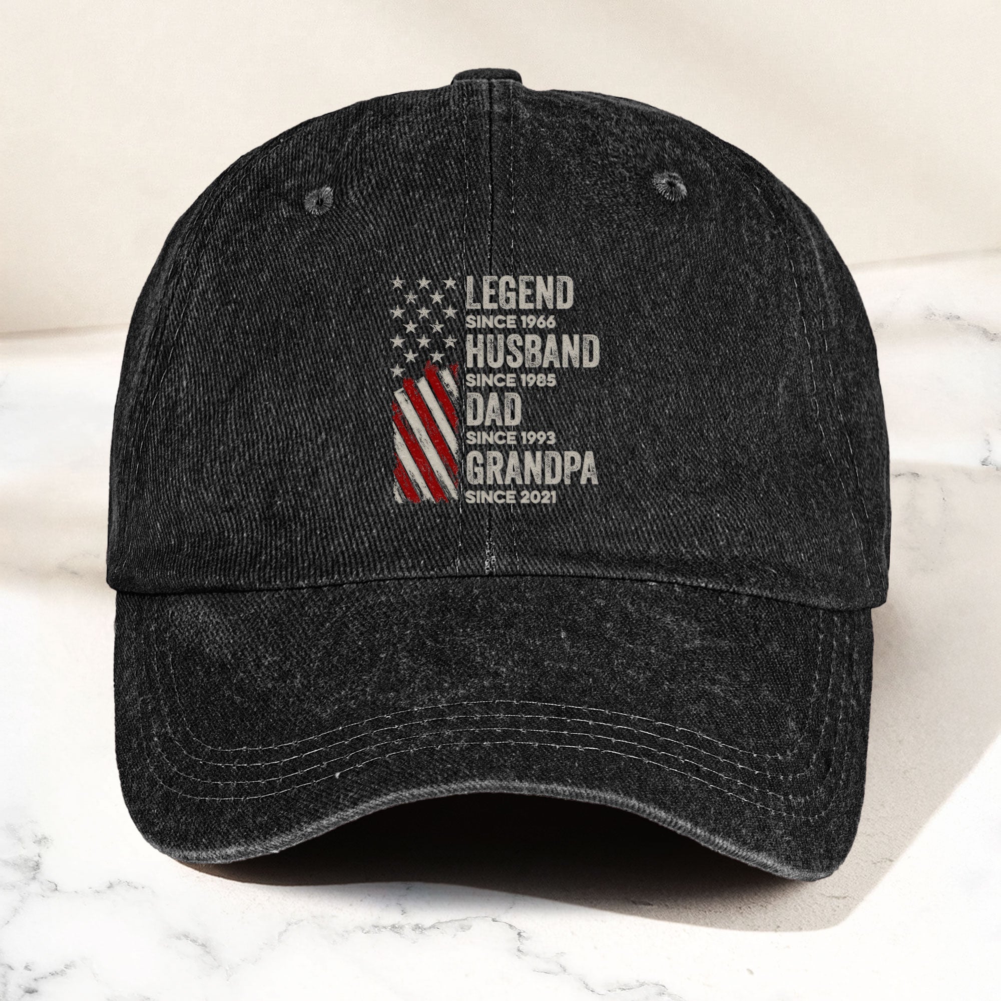 Legend, Husband, Dad And Grandpa - Personalized Distressed Denim Cap