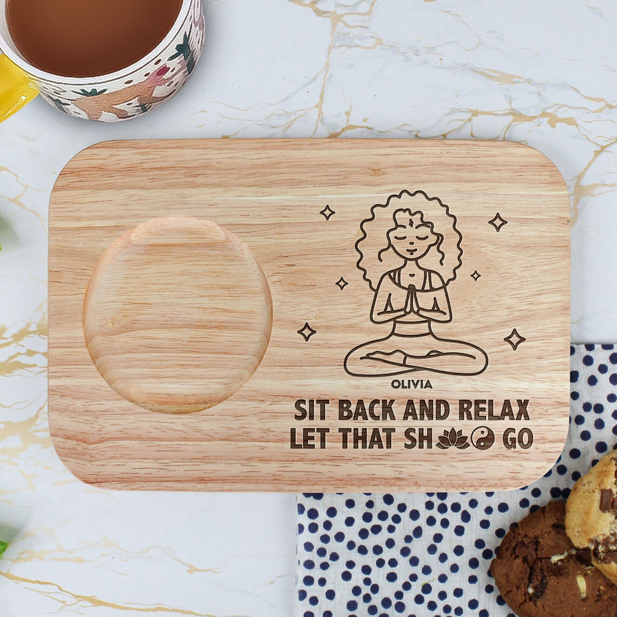 Let That S#!T Go - Personalized Custom Engraved Wooden Tea & Biscuit Board