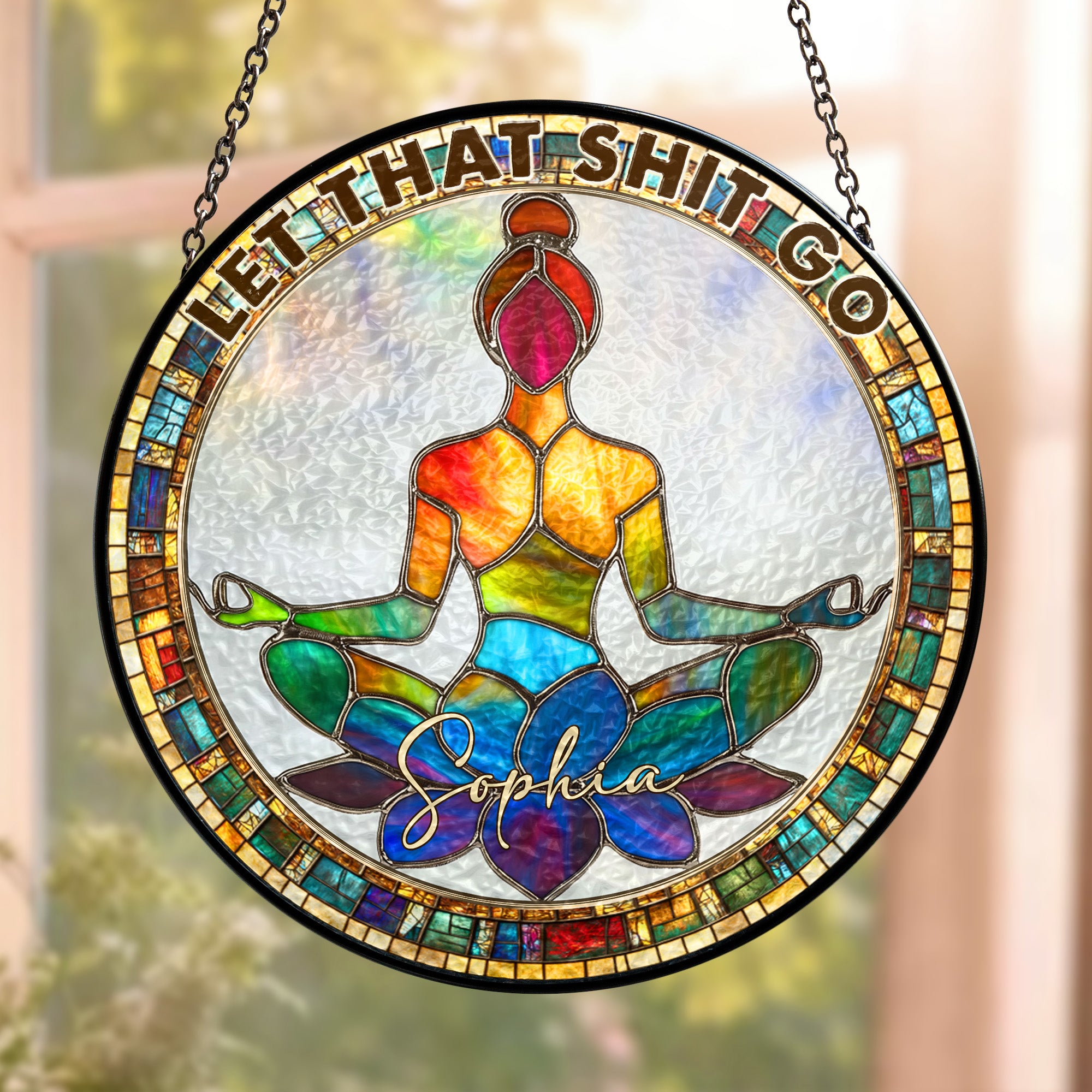 Let That Sht Go - Personalized Stained Glass Window Hanging Suncatcher