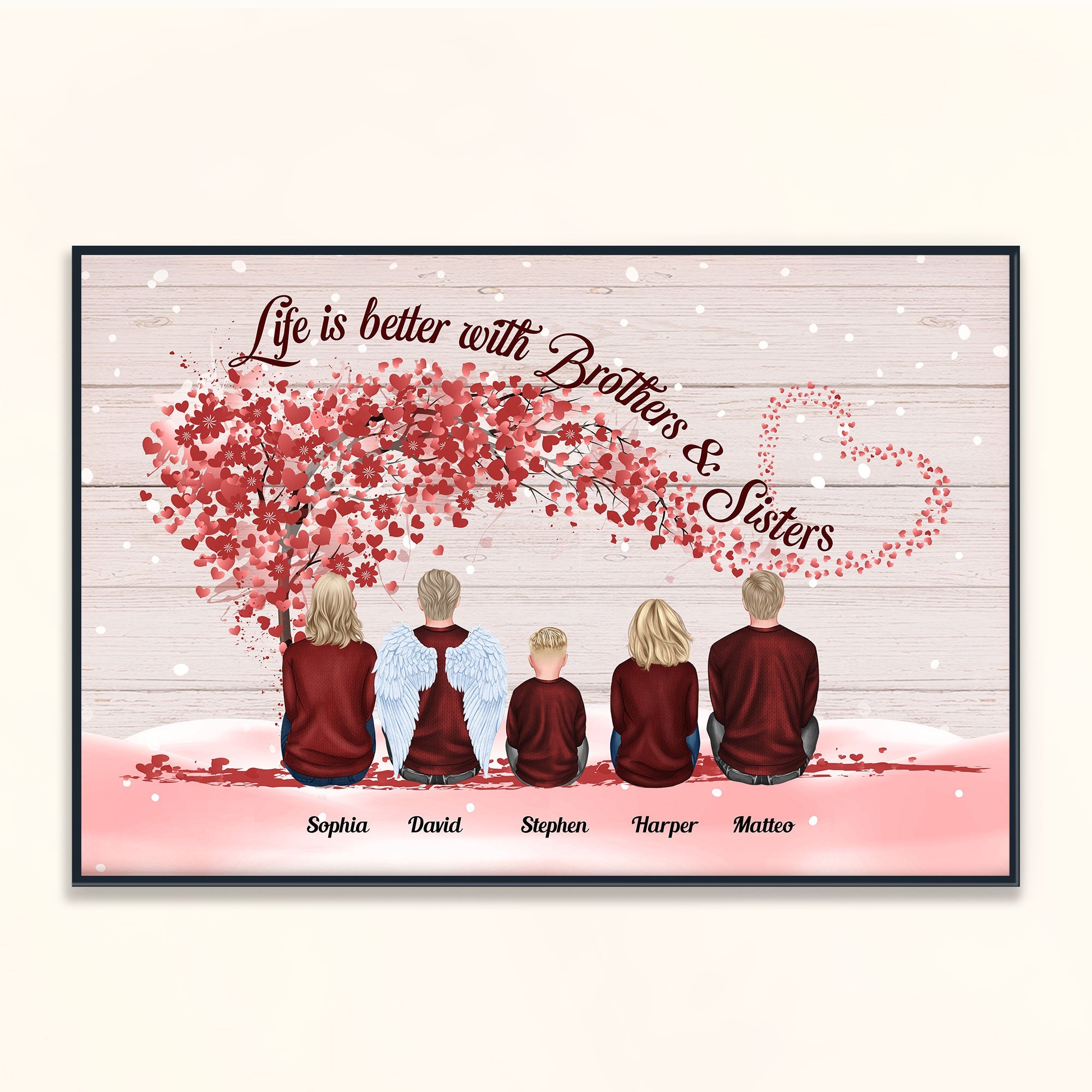 Life Is Better With Brothers & Sisters - Sitting Family - Red Tree 2 - Personalized Poster/Wrapped Canvas