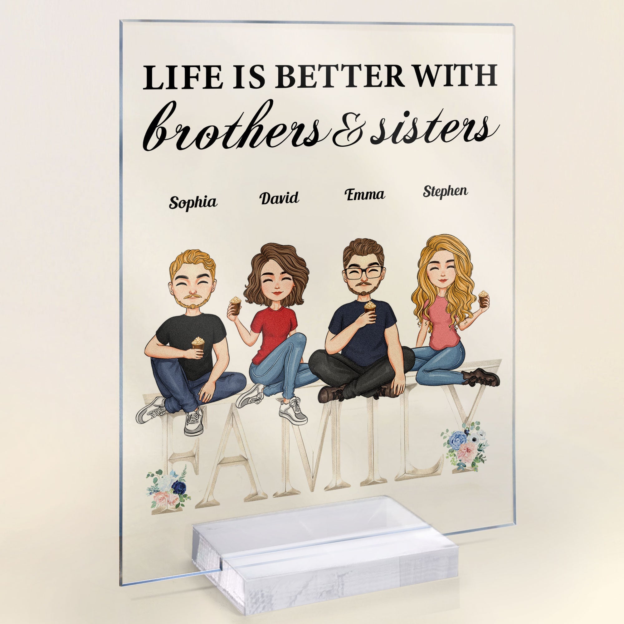 Life Is Better With Sisters And Brothers - Cartoon Version - Personalized Acrylic Plaque