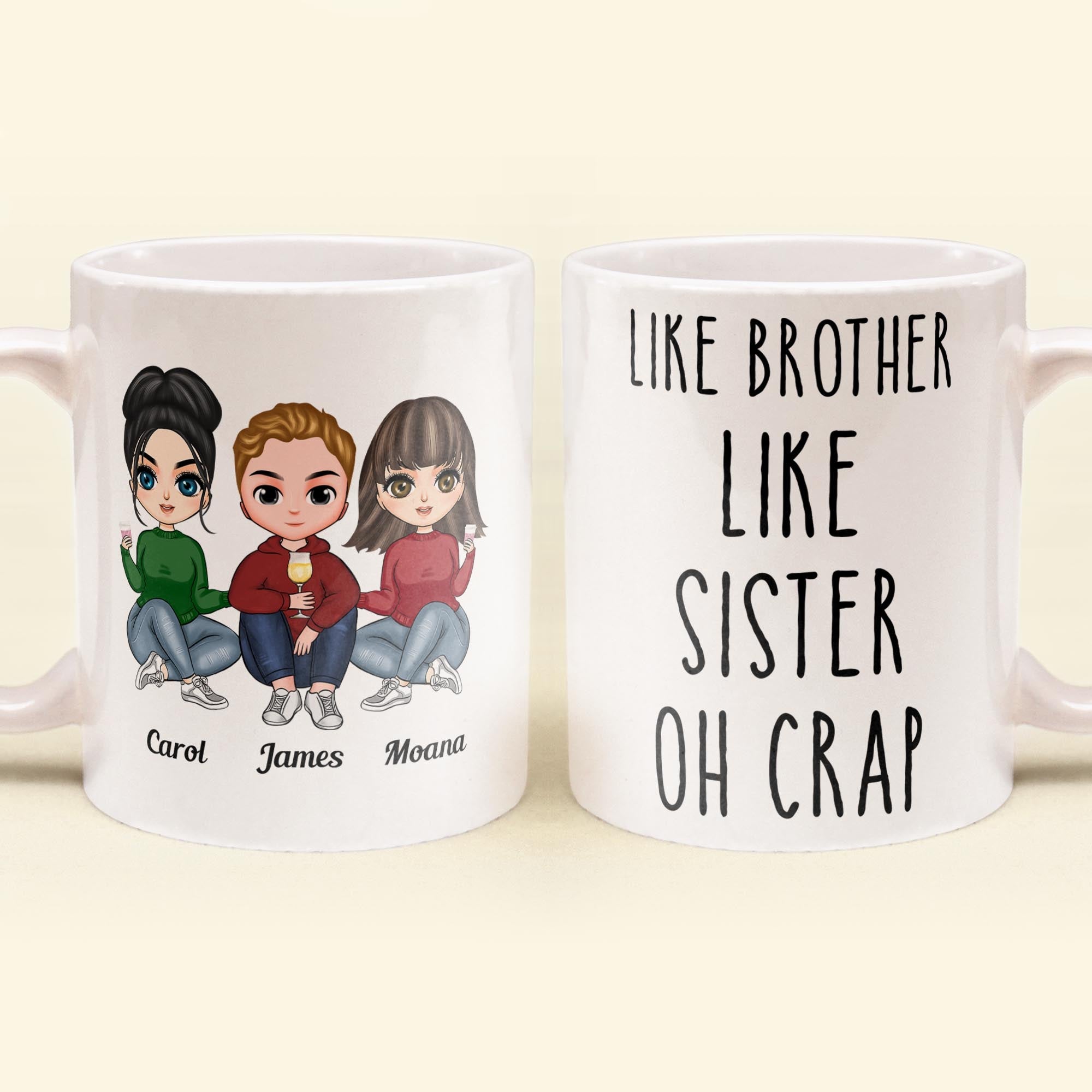 Like Brother Like Sister Oh Crap  - Personalized Mug - Birthday, Christmas Gift For Brothers, Sisters  - Cartoon Family
