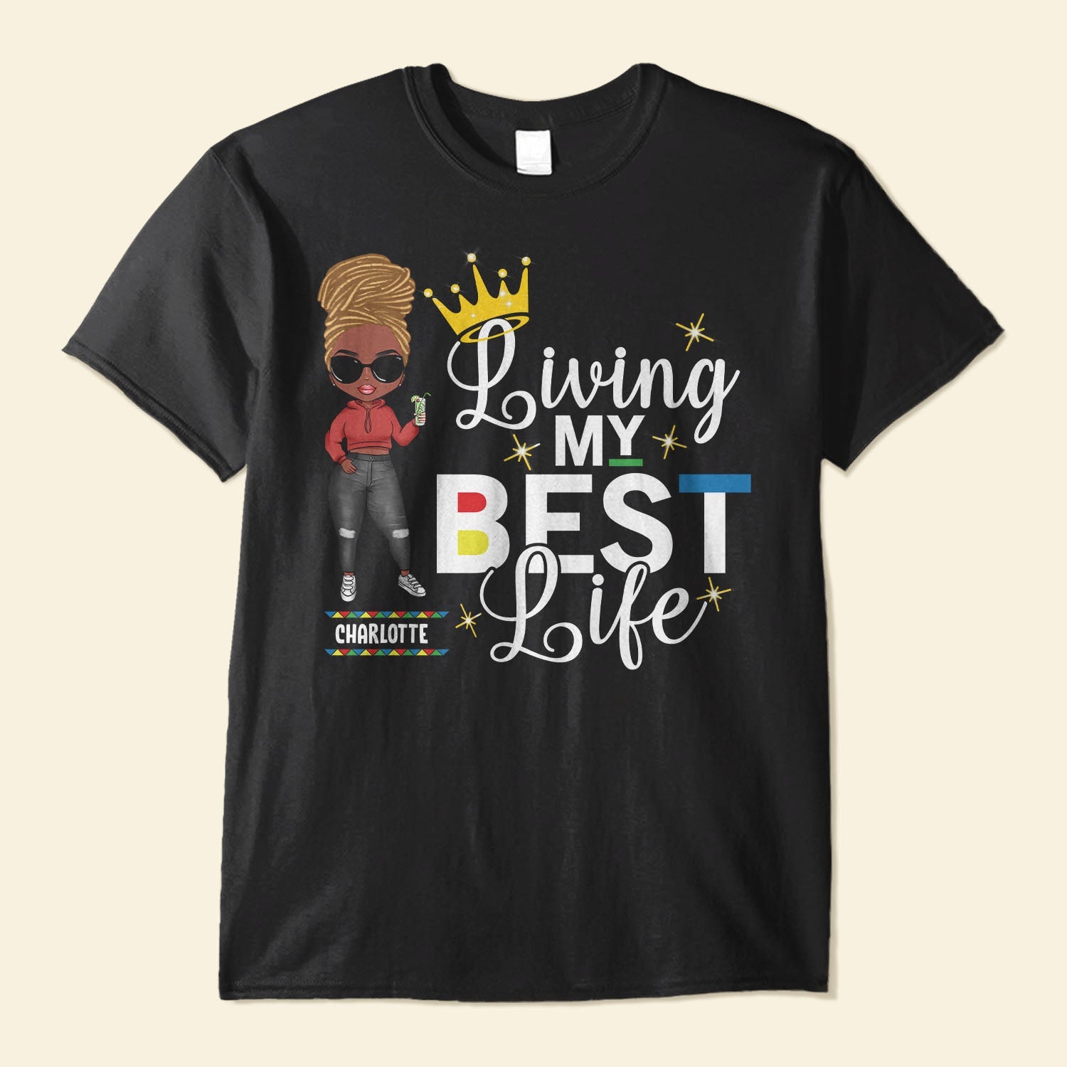 Living My Best Life - Personalized Shirt - Gift For Black Girl  - Cartoon Girl