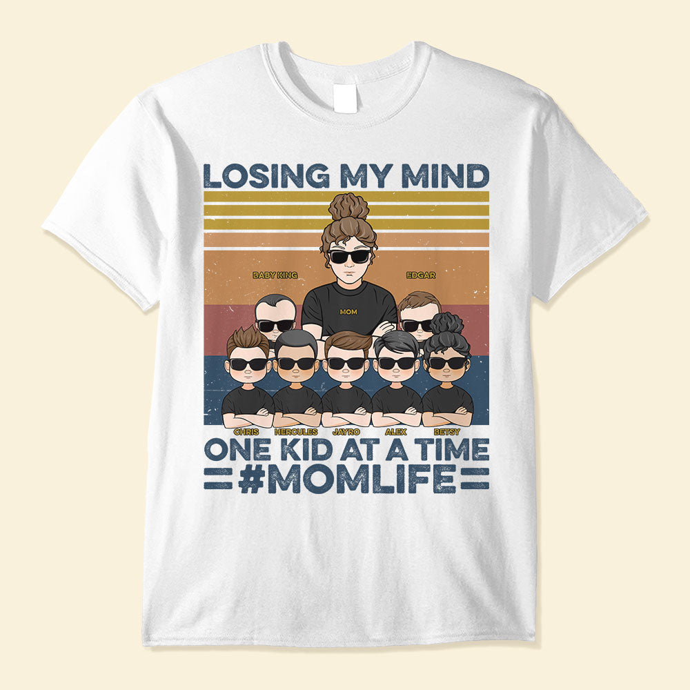 Losing My Mind One Kid At A Time - Personalized Shirt - Mom and Kids Illustration