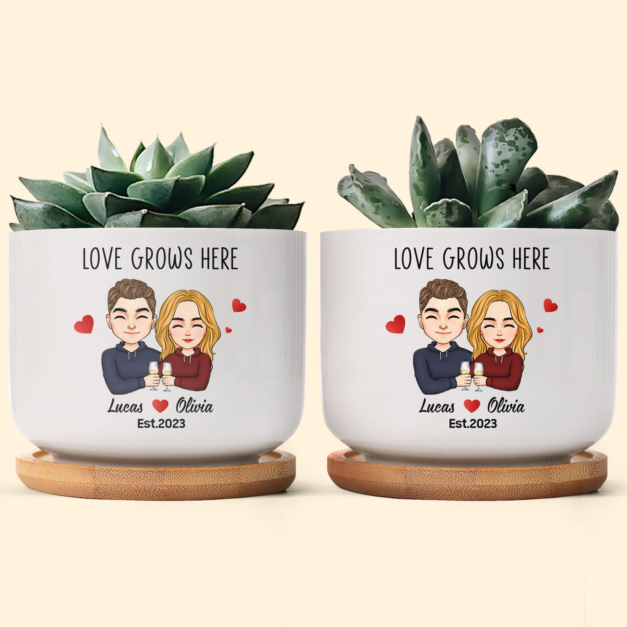 Love Grows Here - Personalized Ceramic Plant Pot With Tray