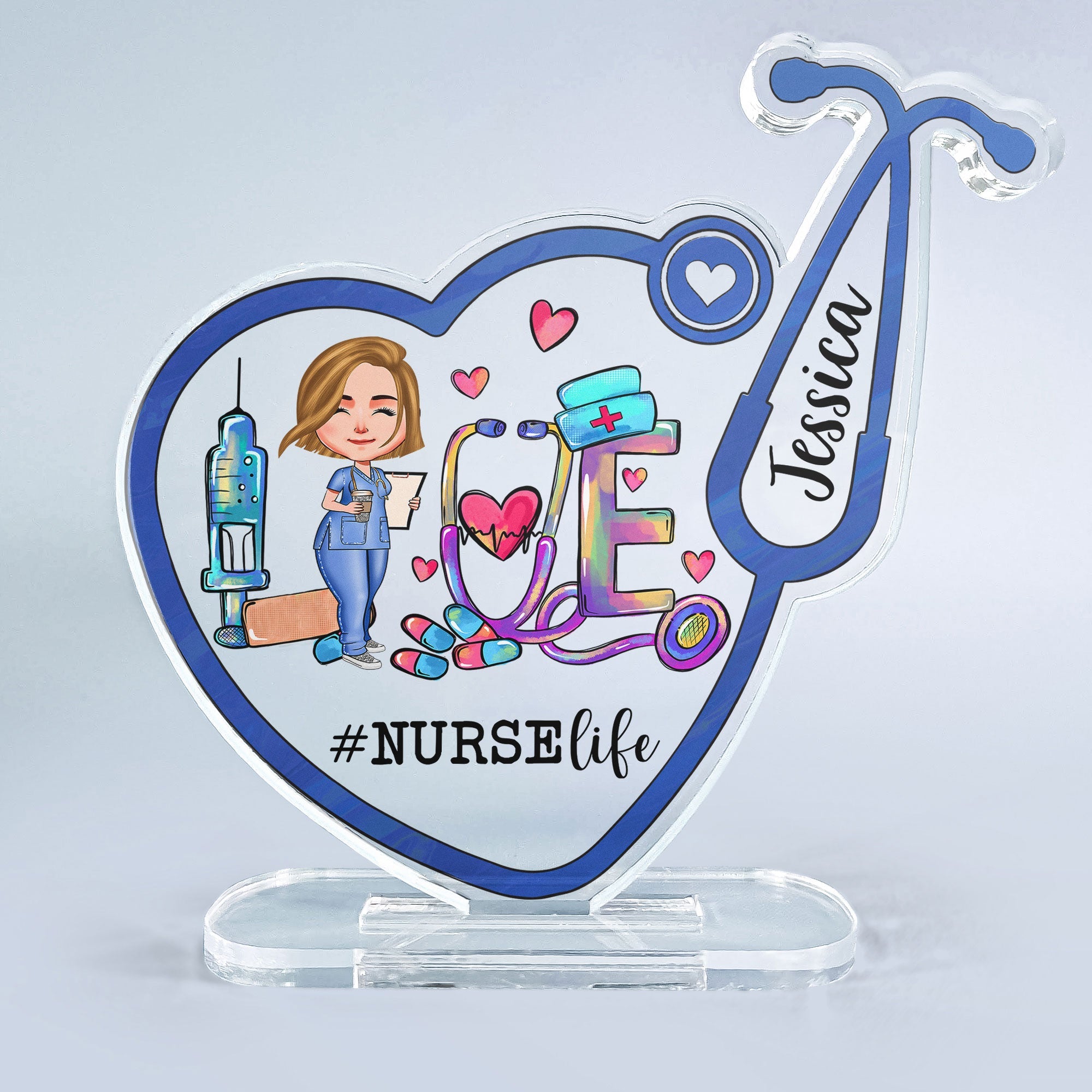 Love #Nurselife - Personalized Stethoscope Shaped Acrylic Plaque