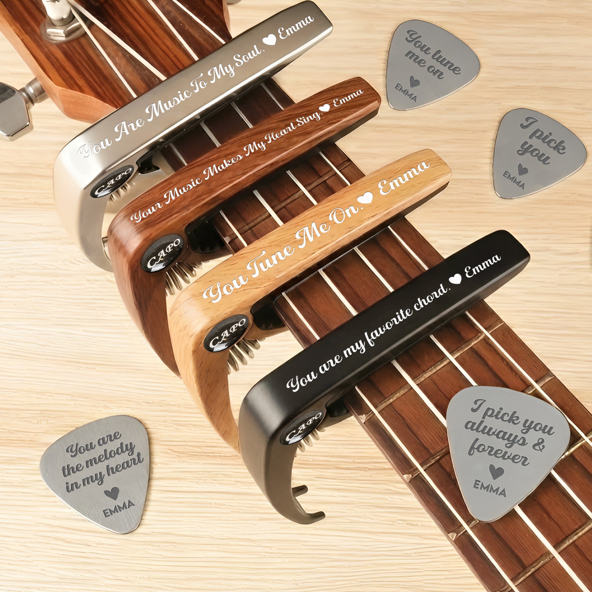 Love Quote For Guitarist, Guitar Lover - Personalized Guitar Capo With Picks