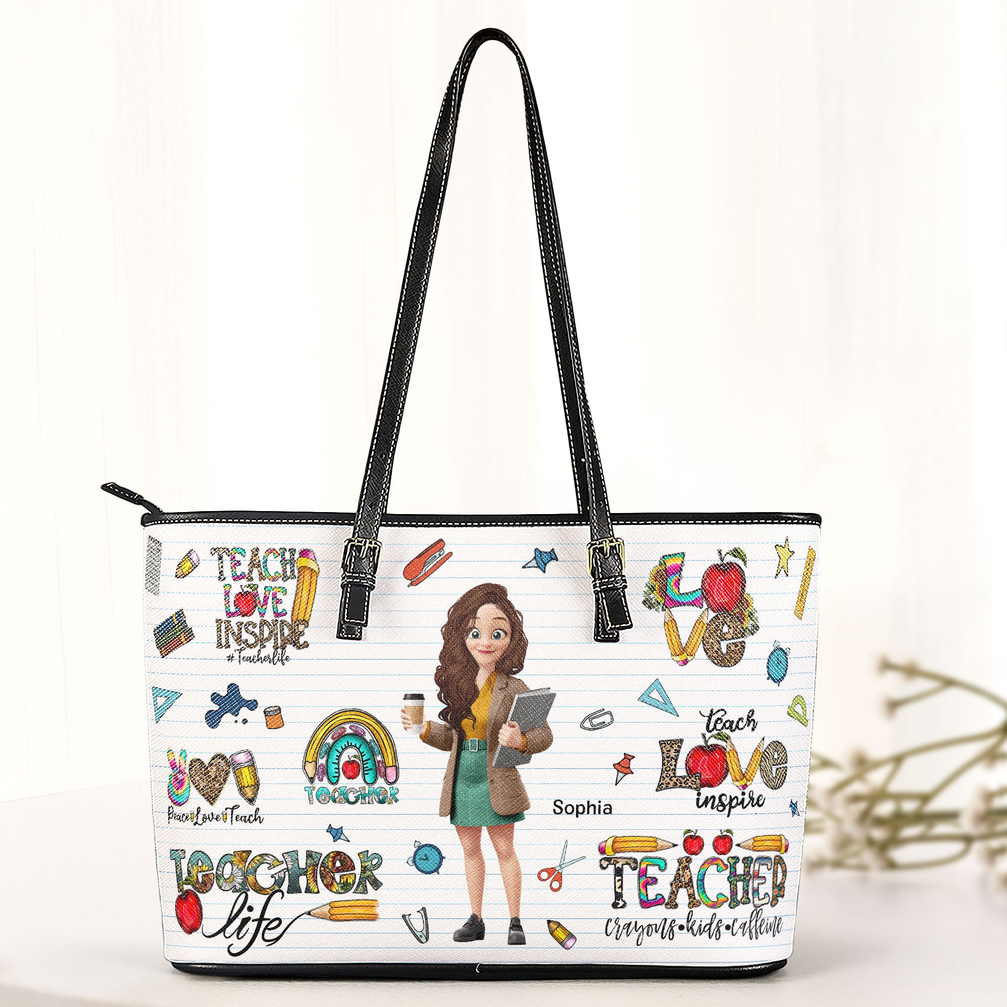 Love Teacher Life New Version - Personalized Leather Tote Bag