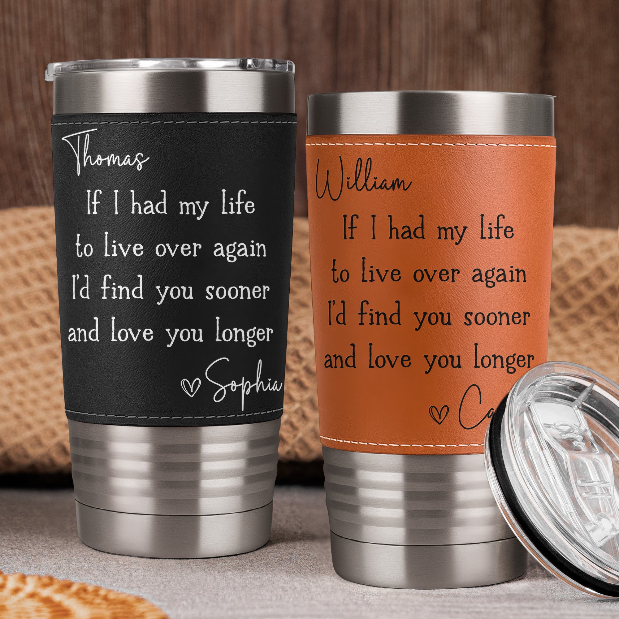 Love You Longer Anniversary Gift Valentine's Day Gift For Husband - Personalized 20oz Leather Wrapped Tumbler