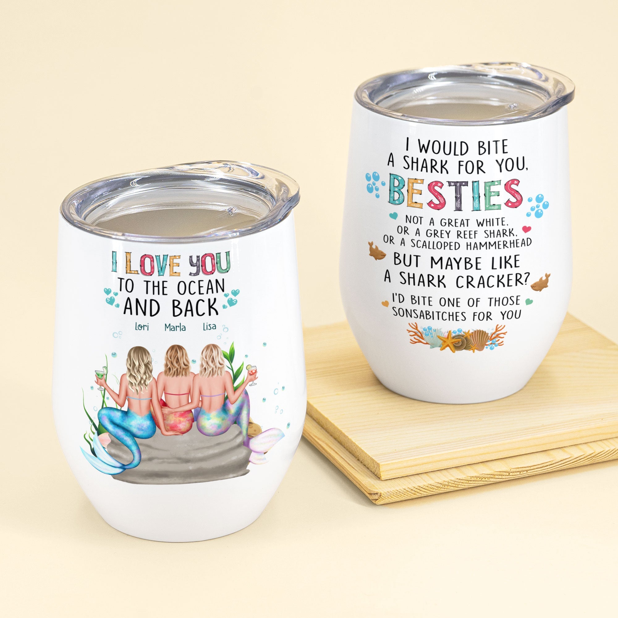 Love You To The Ocean And Back - Personalized Wine Tumbler - Gift For Sisters
