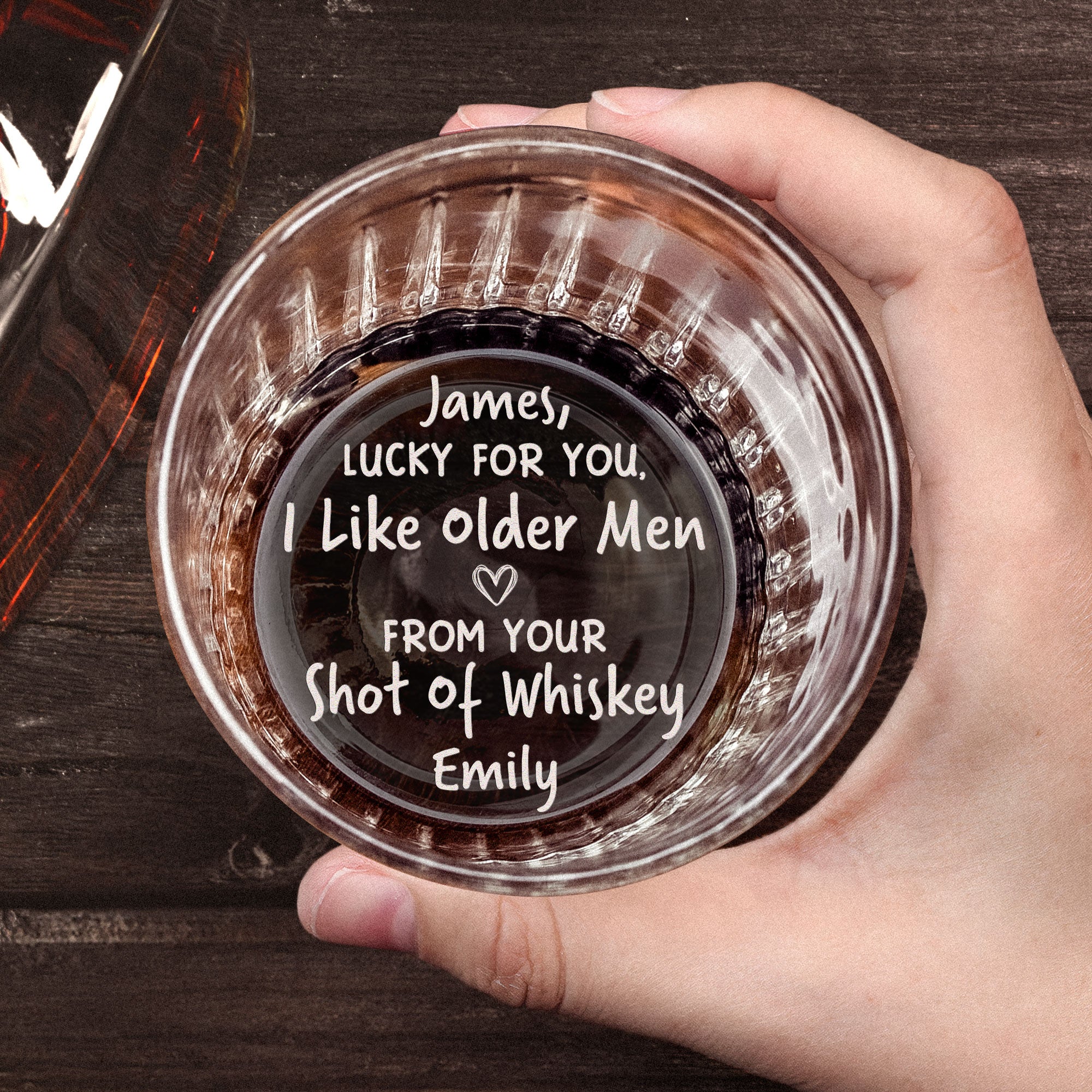 Lucky For You I Like Older Men Funny Gifts For Husband - Personalized Engraved Whiskey Glass