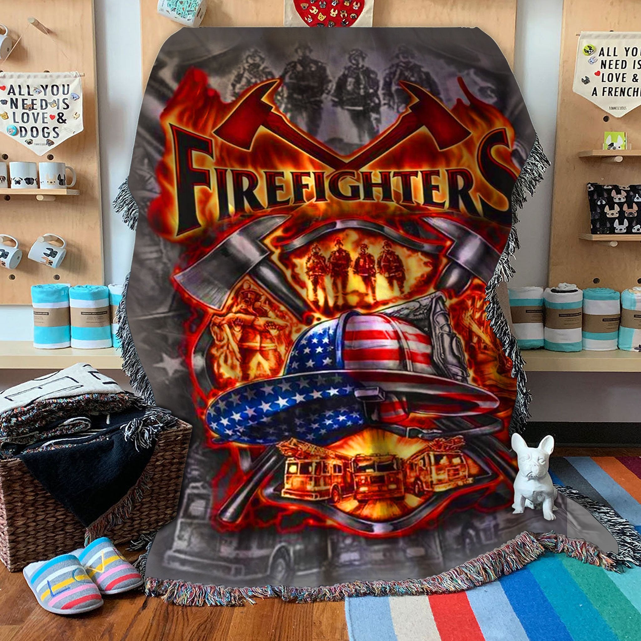 Custom Woven Blanket Firefighters American Flag Woven Throw Blanket - 60x80-A Loves Gift