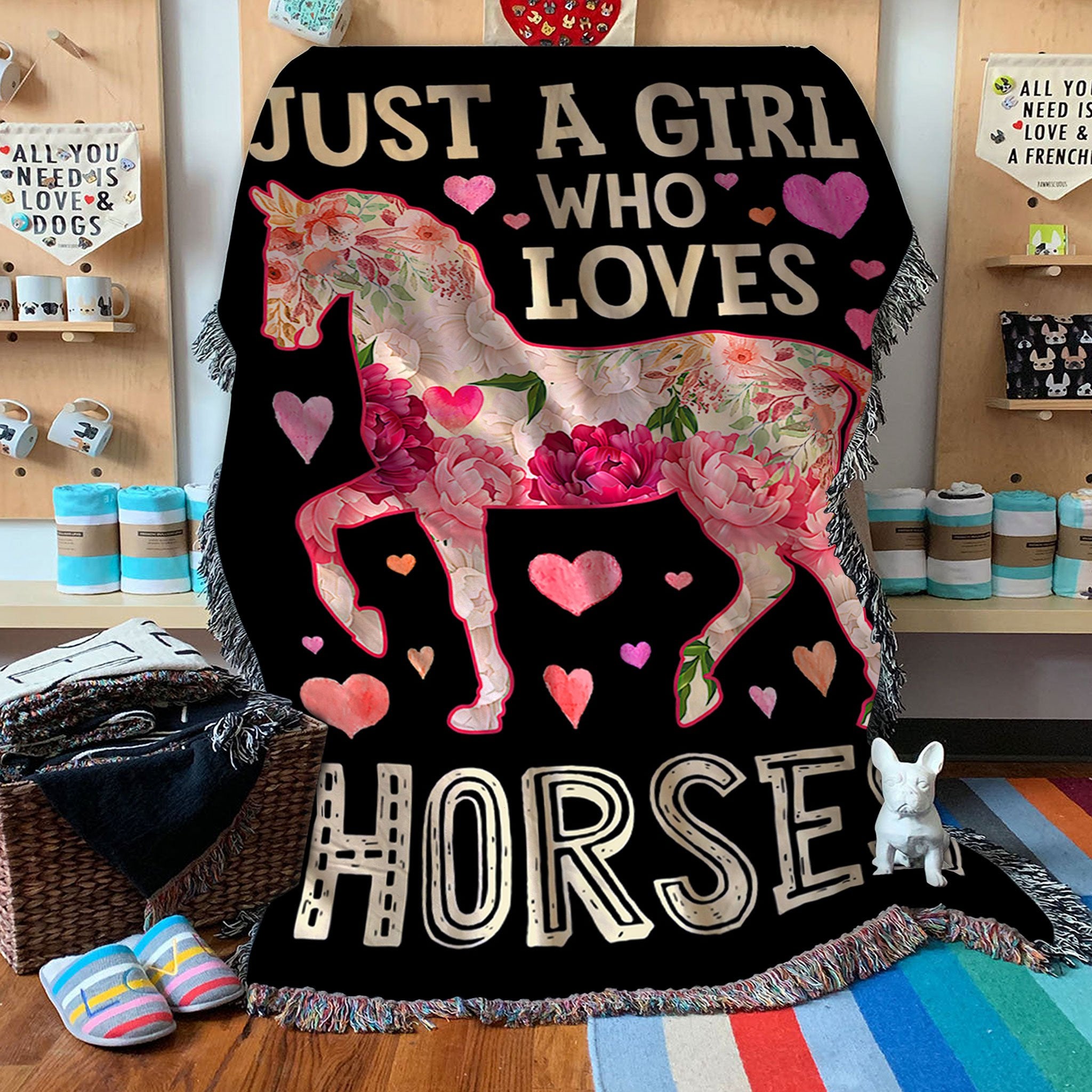 Custom Woven Blanket Just A Girl Who Loves Horses Woven Throw Blanket - 60x80-A Loves Gift