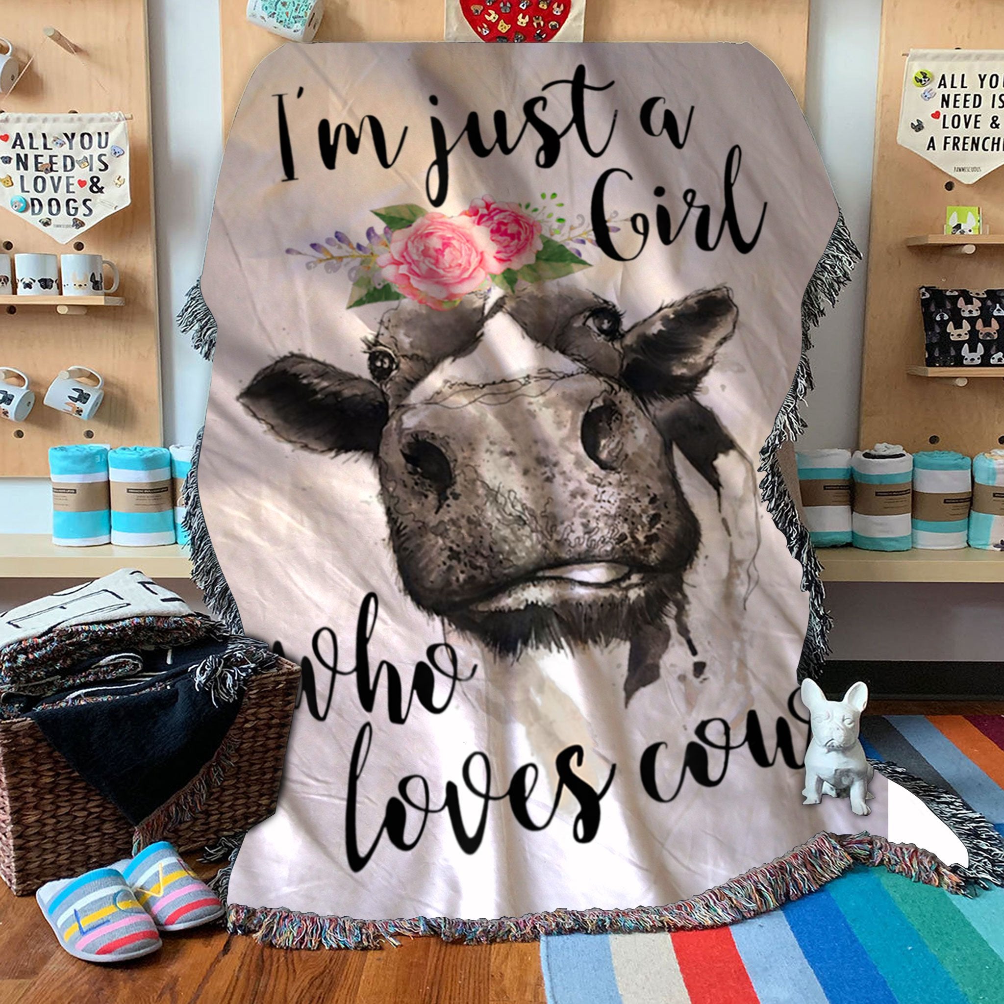 Custom Woven Blanket Just A Girl Who Loves Cows Woven Throw Blanket - 50x60-A Loves Gift
