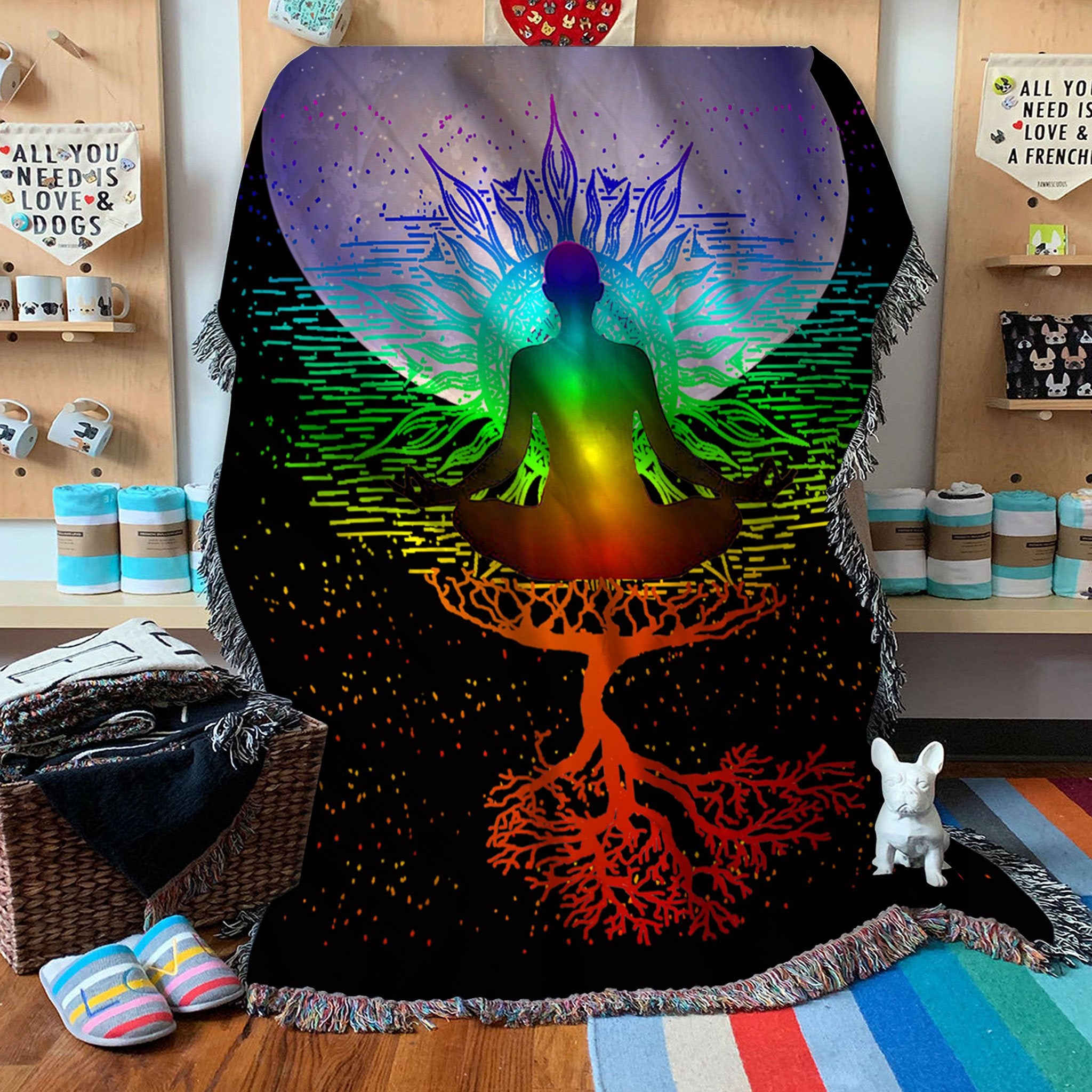 Customs Woven Blanket Chakra Meditation Moon Tree of Life Woven Throw Blanket - 50x60-A Loves Gift