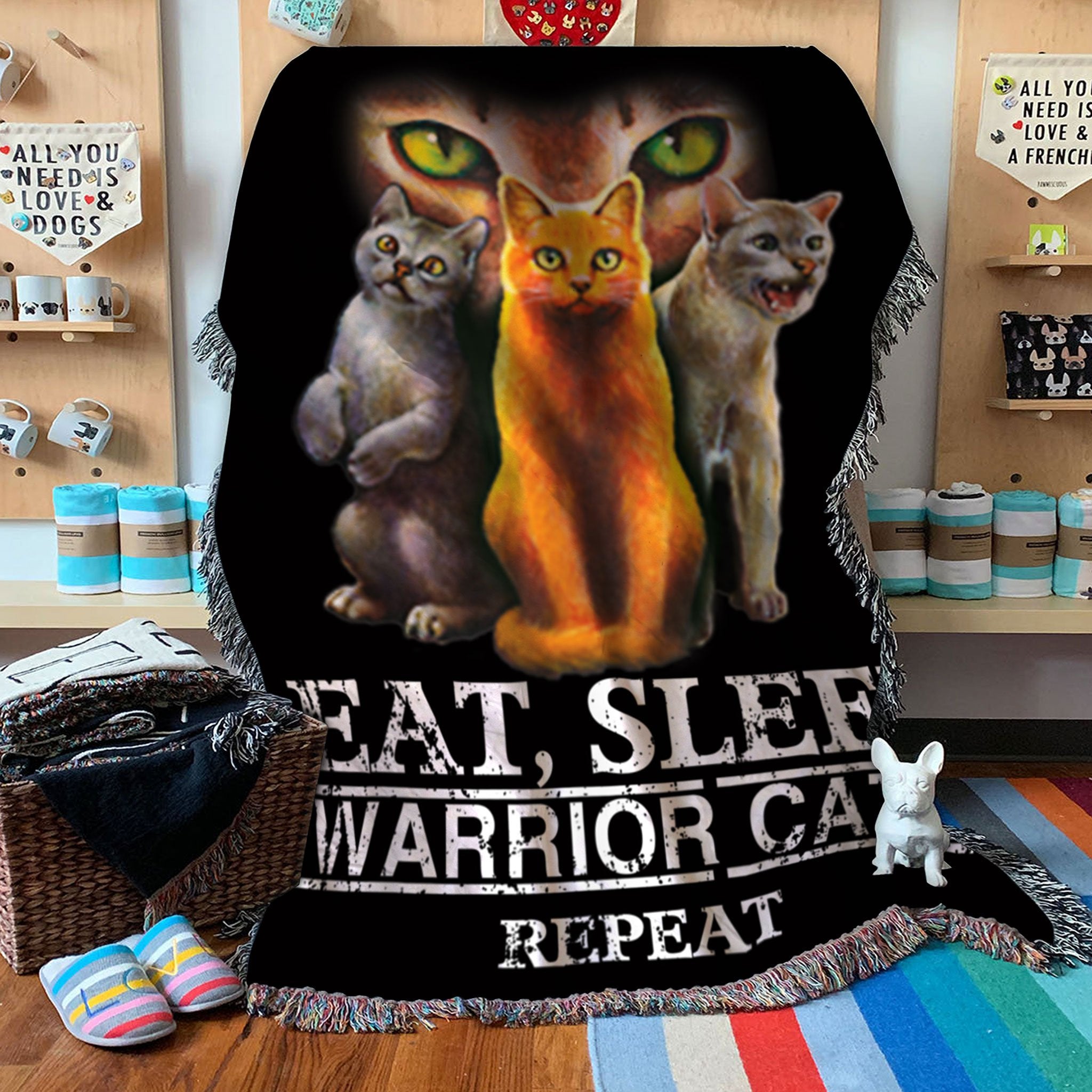 Custom Woven Blanket Eat Sleep Warrior Cats Repeat Woven Throw Blanket - 50x60-A Loves Gift