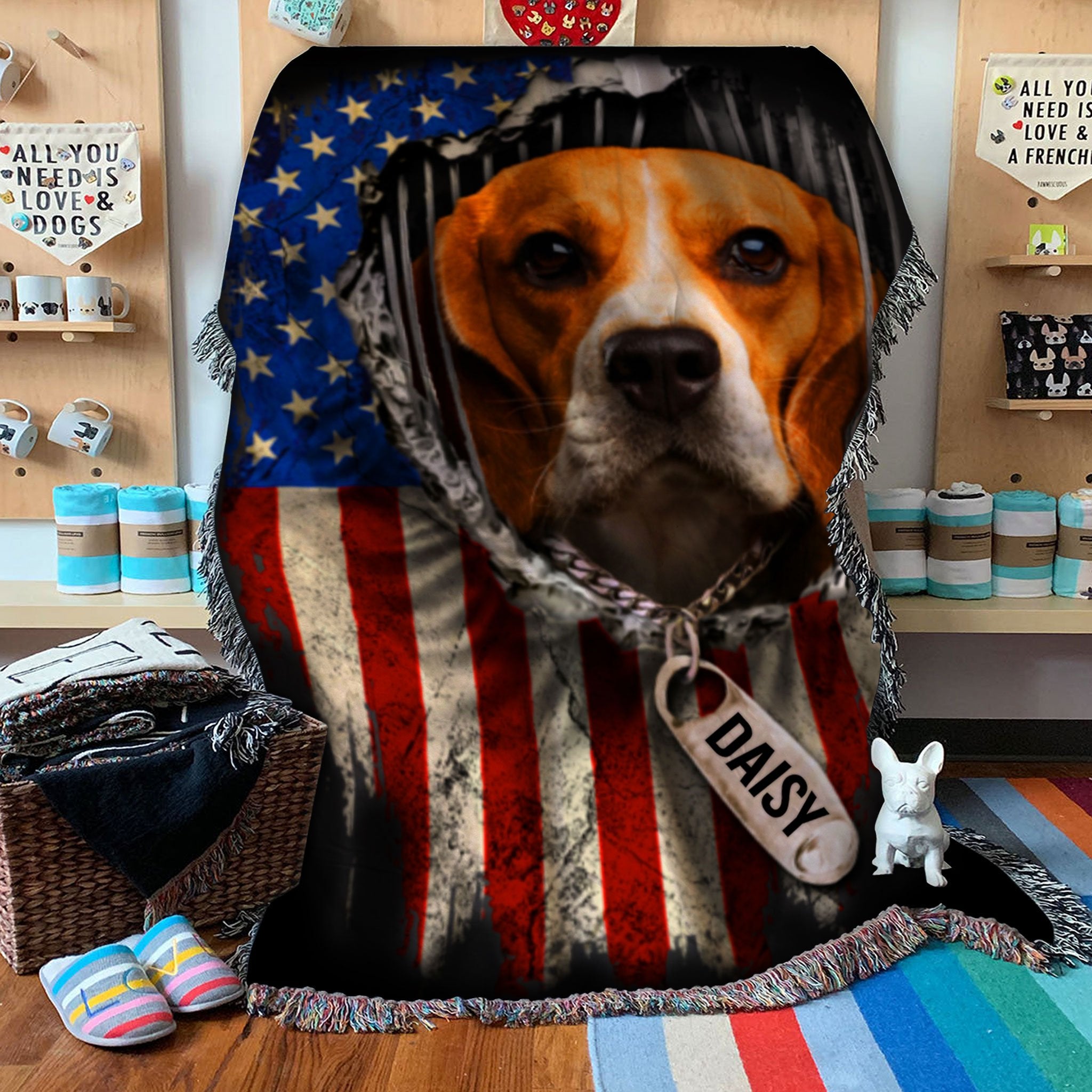 Custom Woven Blanket Beagle Dog Personalized Name Woven Throw Blanket - 50x60-A Loves Gift