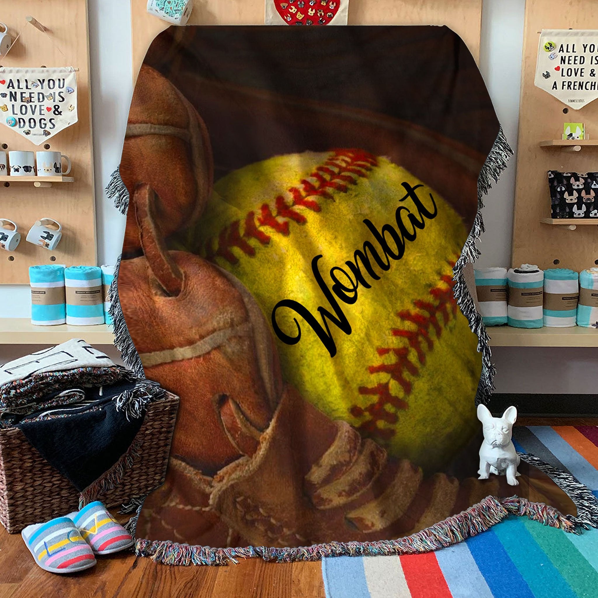 Custom Woven Blankets Softball Personalized Name Woven Throw Blanket - 50x60-A Loves Gift
