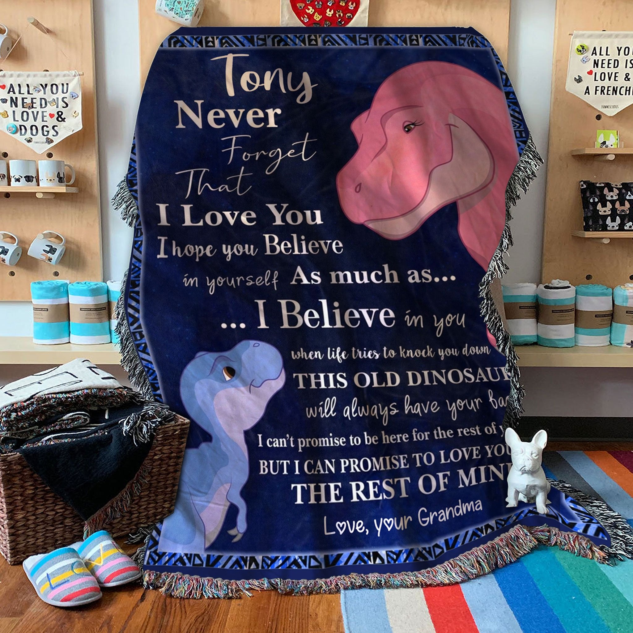 Custom Woven Blanket Dinosaurs Personalized Name Woven Throw Blanket - 60x80-A Loves Gift