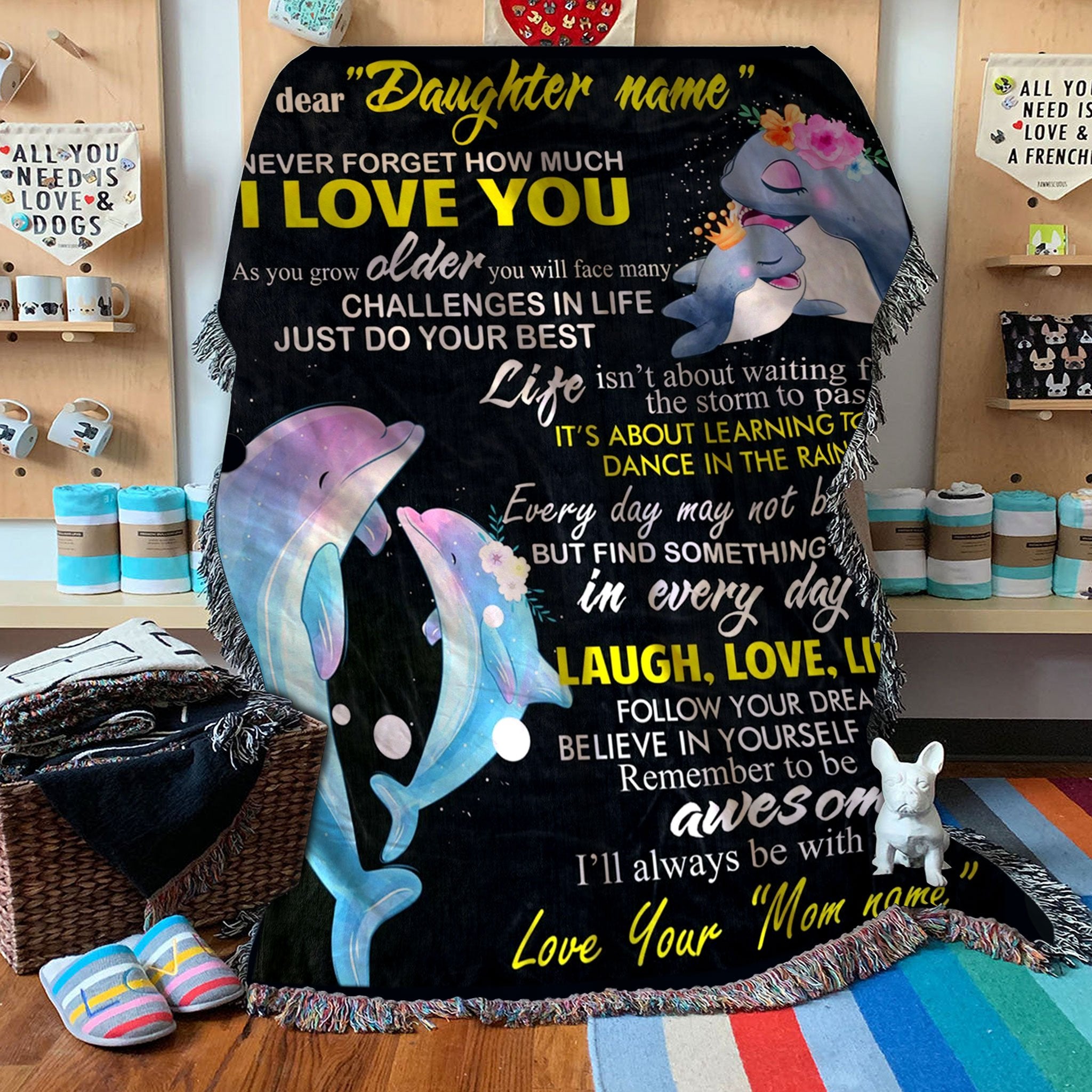 Custom Woven Blanket Dolphin To My Daughter Personalized Woven Throw Blanket - 60x80-A Loves Gift