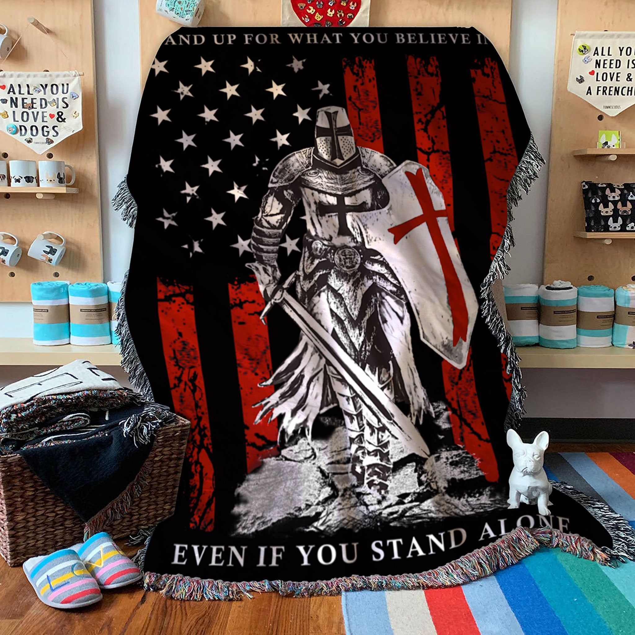 Custom Woven Blanket Knight Templar American Flag Woven Throw Blanket - 50x60-A Loves Gift