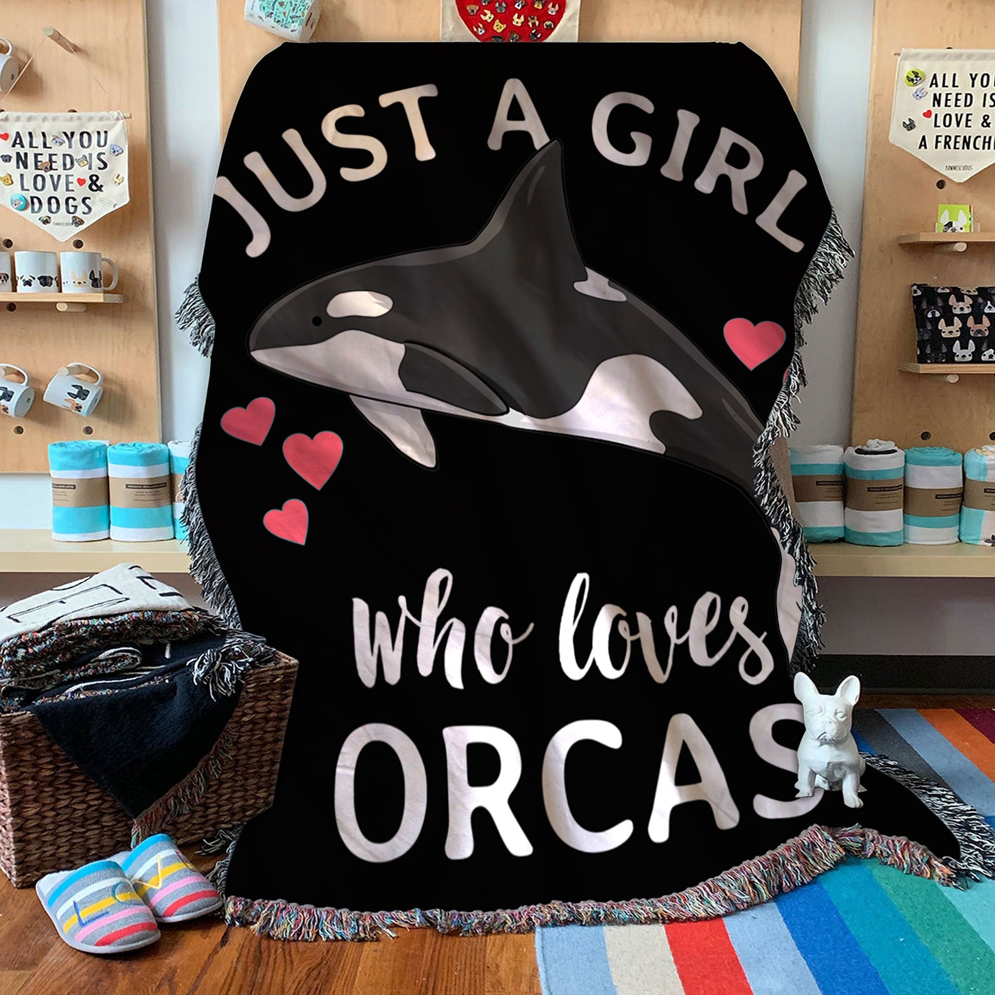 Custom Woven Blanket Just A Girl Who Loves Orcas Woven Throw Blanket - 60x80-A Loves Gift