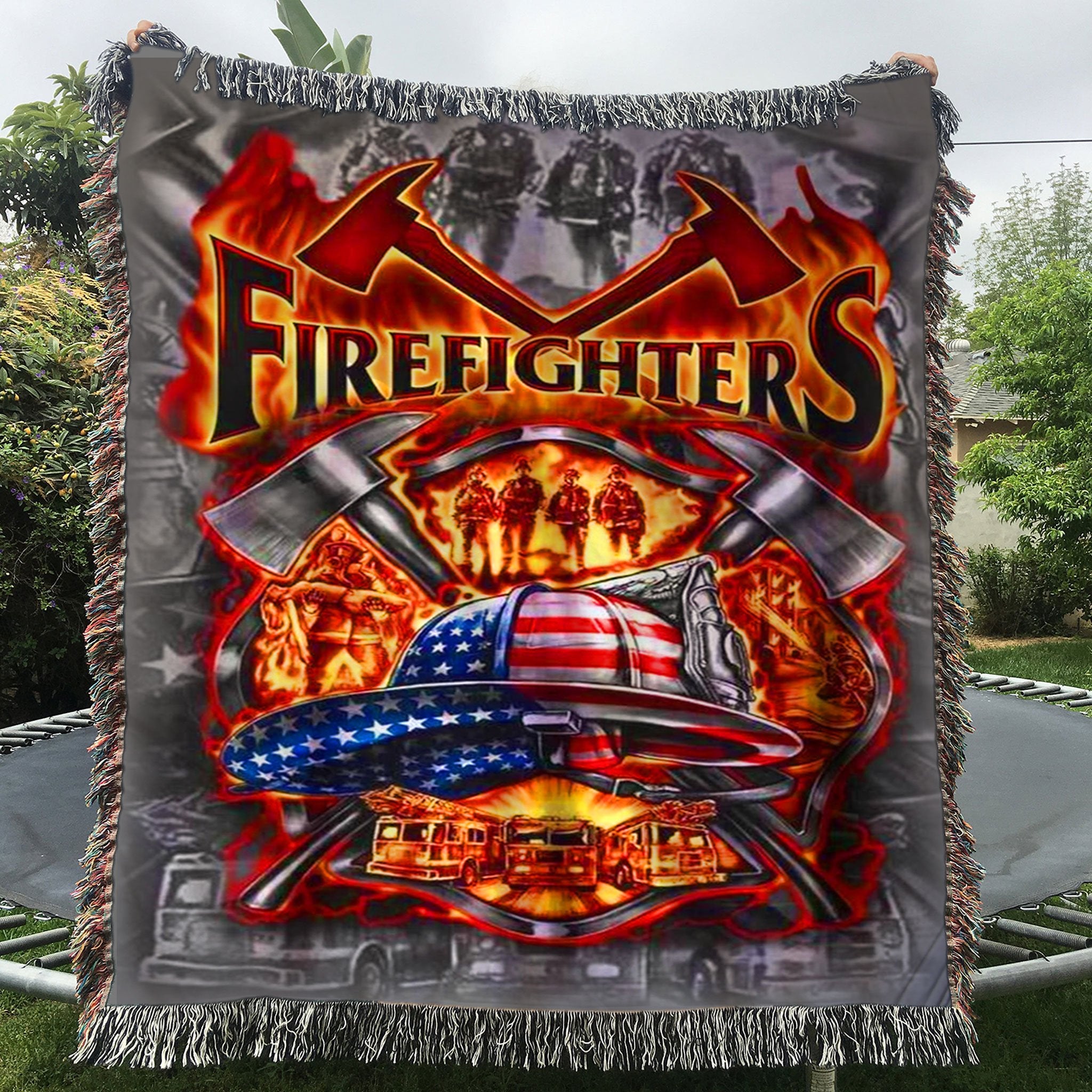Custom Woven Blanket Firefighters American Flag Woven Throw Blanket - 60x80-A Loves Gift