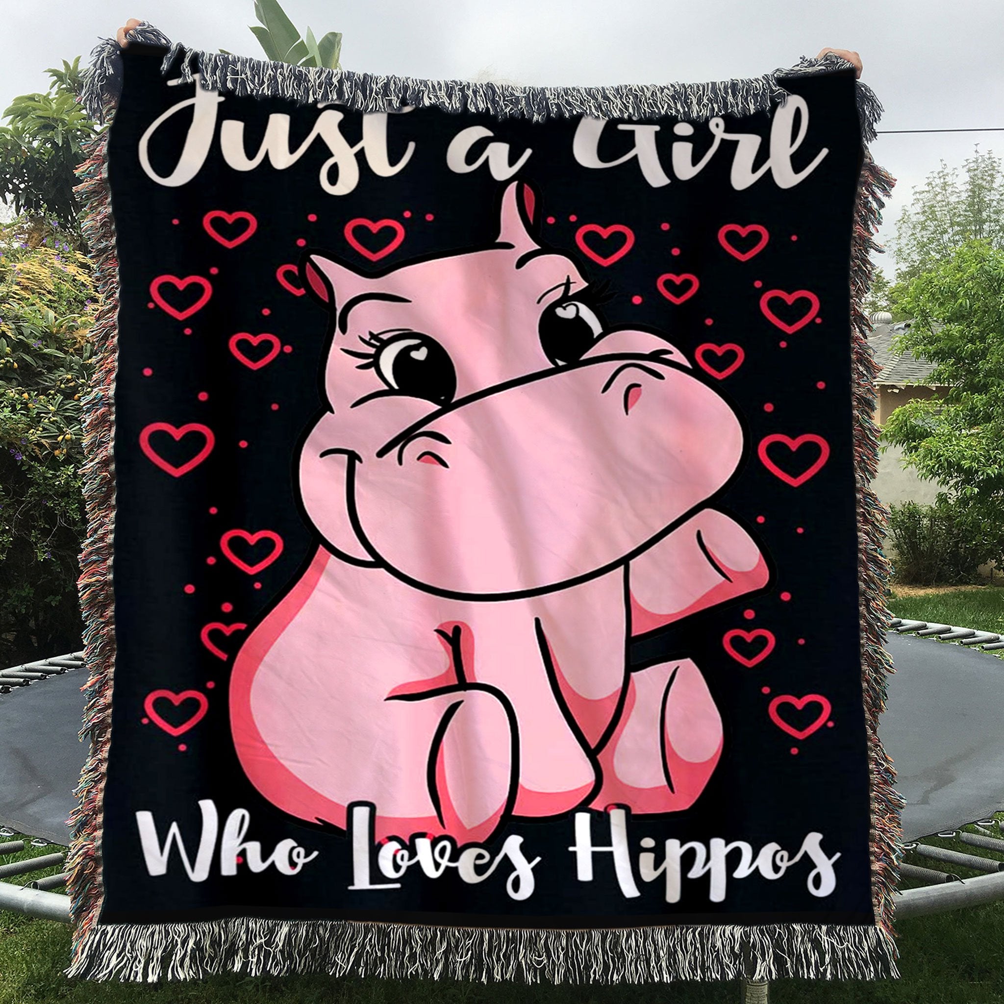 Custom Woven Blanket Just A Girl Who Loves Hippos Woven Throw Blanket - 60x80-A Loves Gift