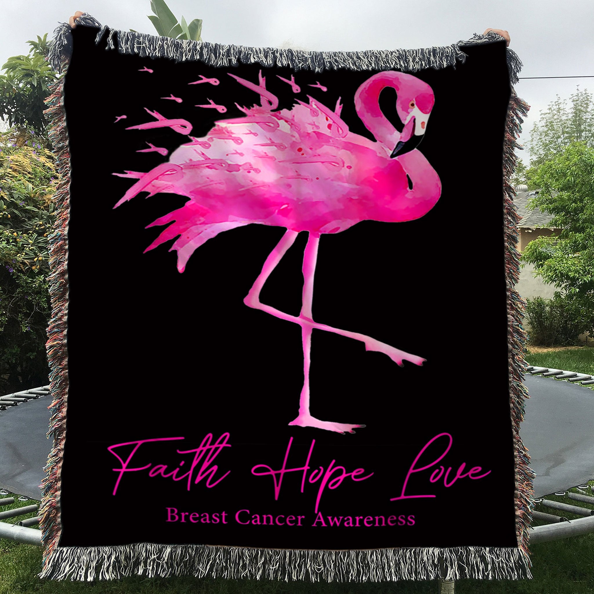 Custom Woven Blanket Flamingo Pink Breast Cancer Awareness Woven Throw Blanket - 60x80-A Loves Gift