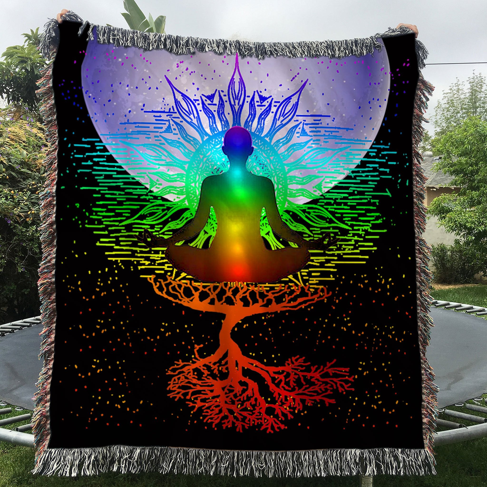 Customs Woven Blanket Chakra Meditation Moon Tree of Life Woven Throw Blanket - 50x60-A Loves Gift