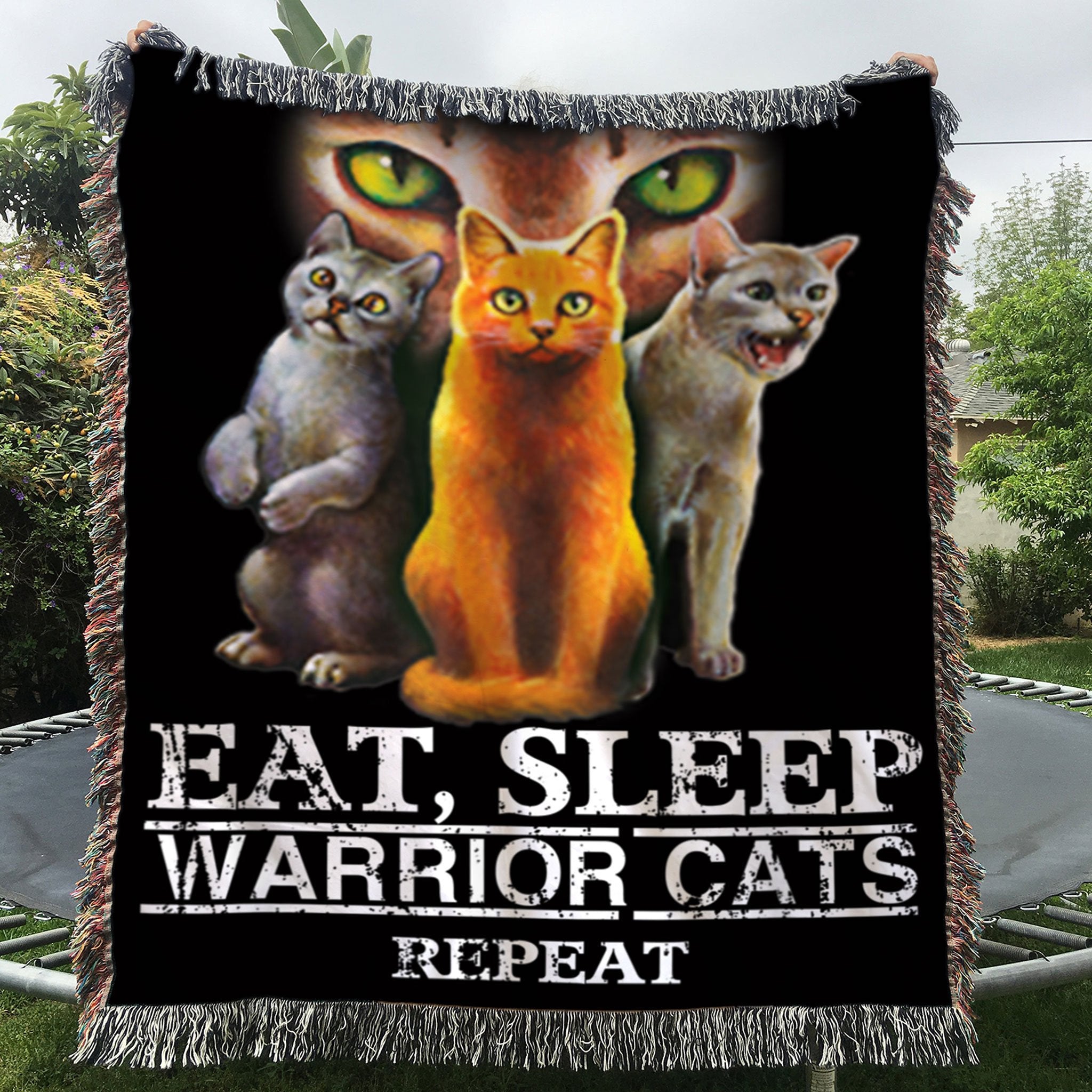 Custom Woven Blanket Eat Sleep Warrior Cats Repeat Woven Throw Blanket - 50x60-A Loves Gift