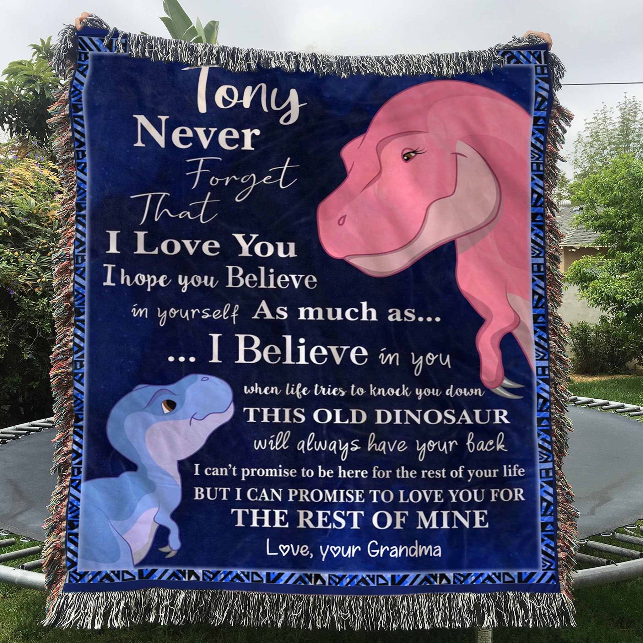 Custom Woven Blanket Dinosaurs Personalized Name Woven Throw Blanket - 60x80-A Loves Gift