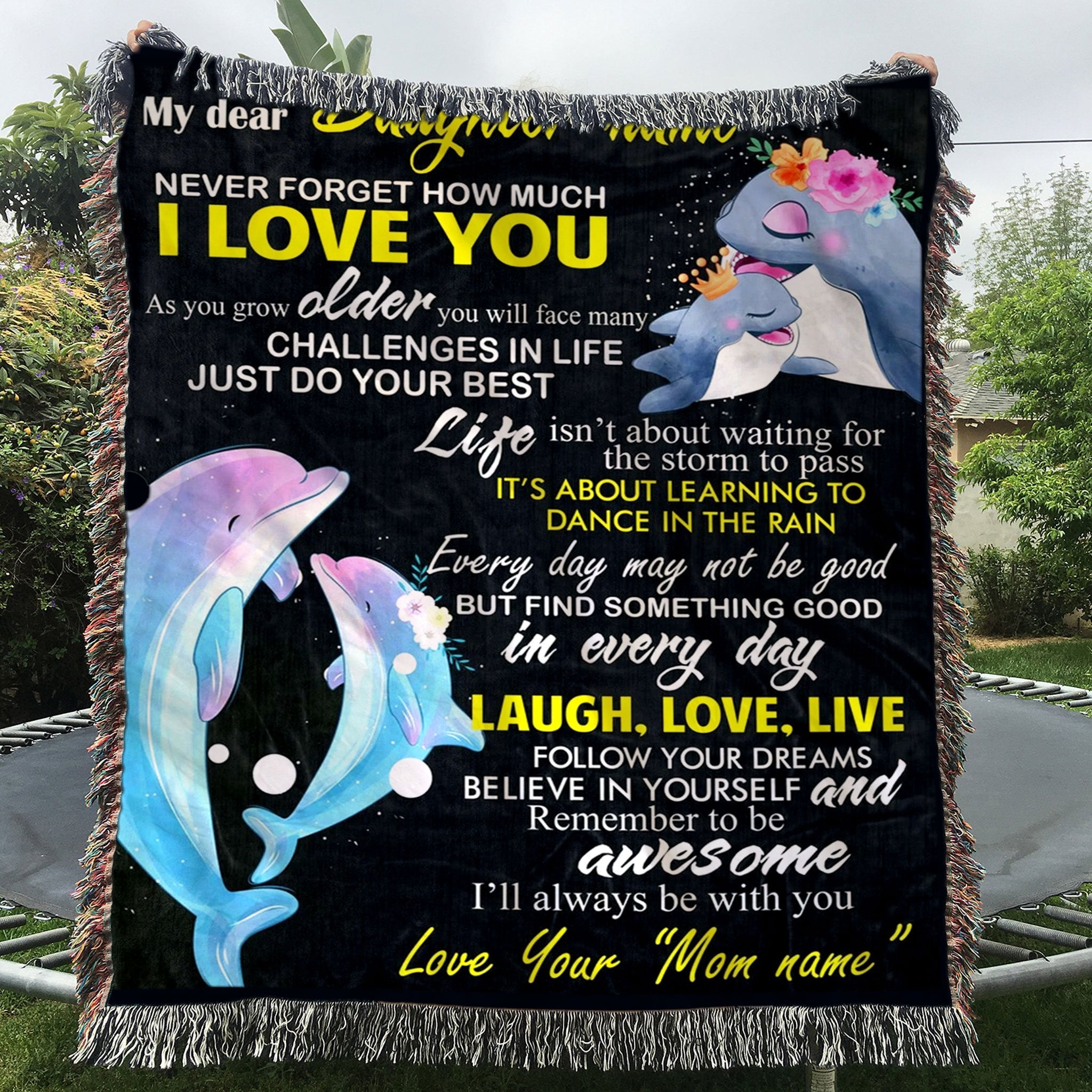 Custom Woven Blanket Dolphin To My Daughter Personalized Woven Throw Blanket - 60x80-A Loves Gift