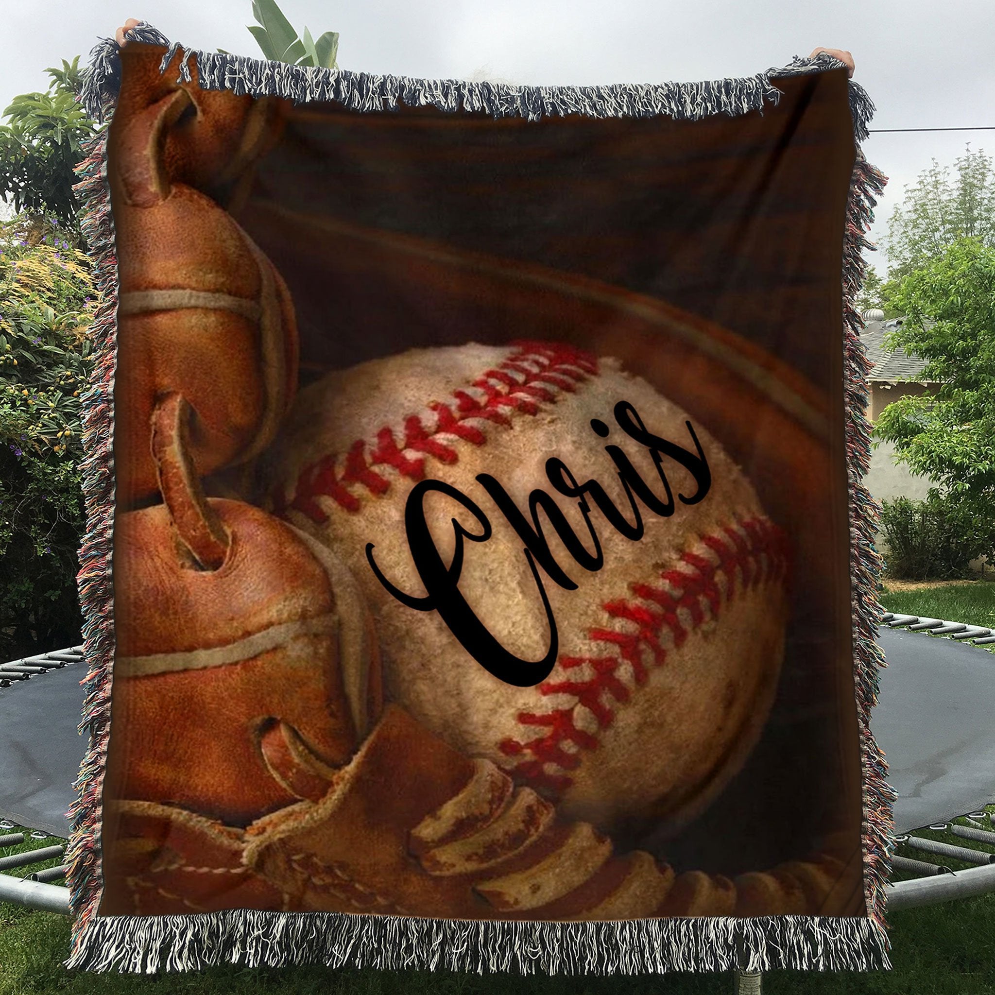 Custom Woven Blanket Baseball Glove Personalized Name Woven Throw Blanket  - 50x60-A Loves Gift